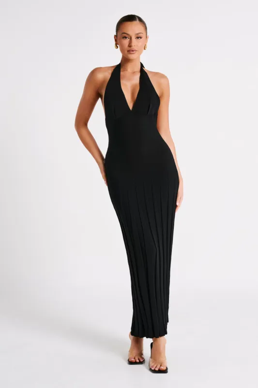 Caity Ribbed Halter Maxi Dress - Black sold by Meshki
