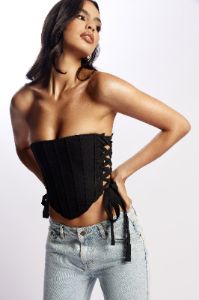 Elizabeth Strapless Corset Top - Black sold by Meshki