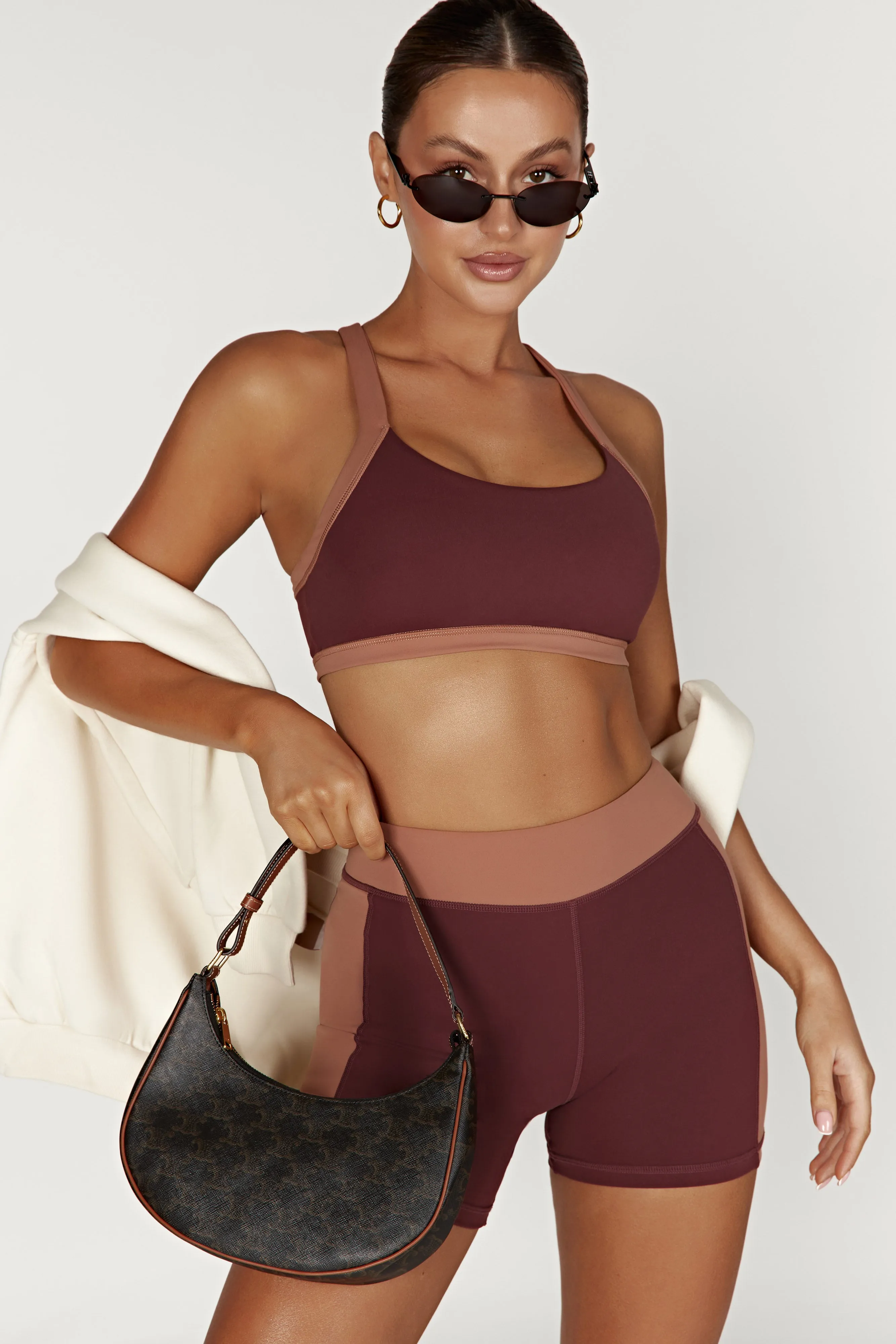 Becca Two Tone Cropped Sports Bra - Mahogany/Tan sold by Meshki product image thumbnail 5