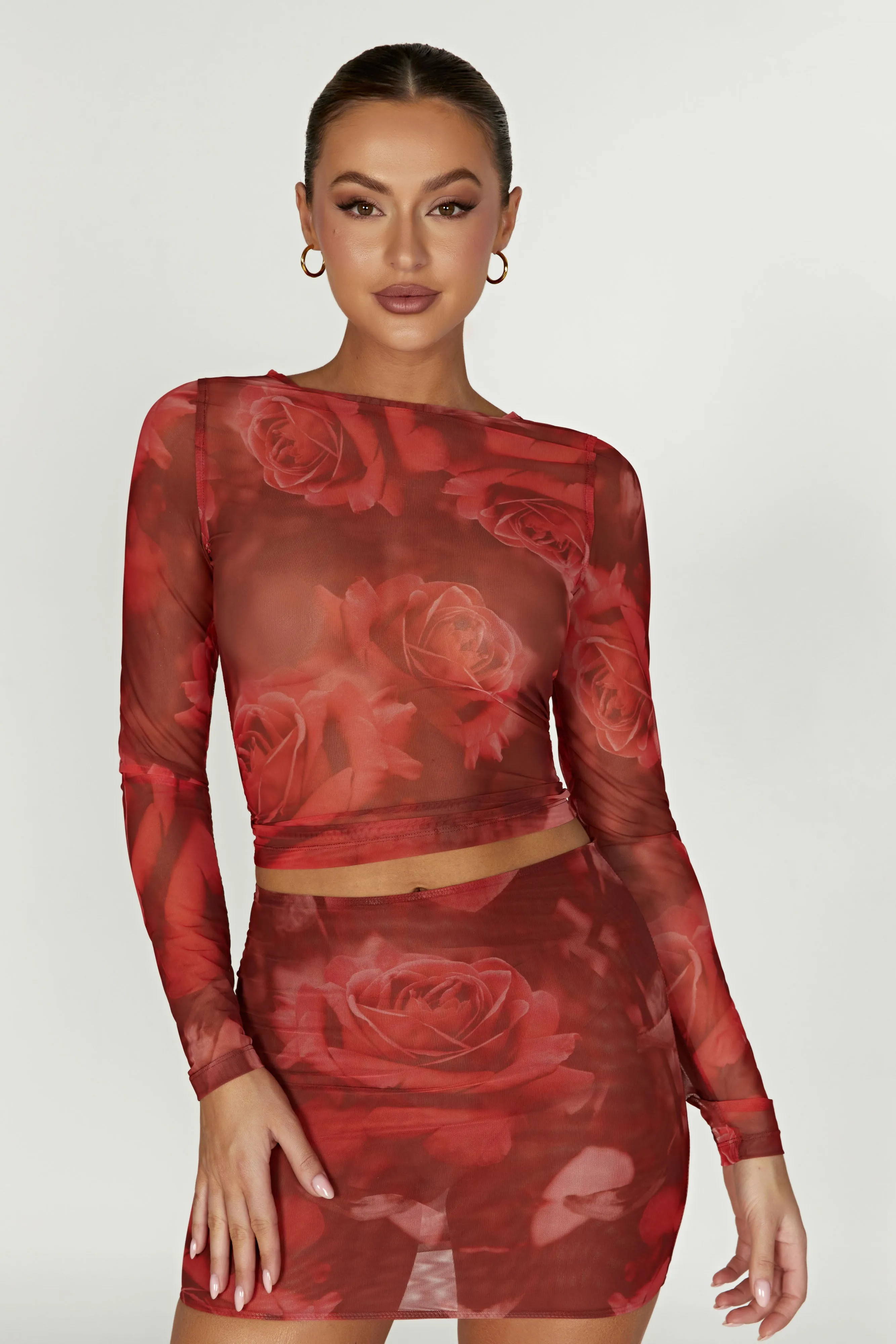 Blaine Mesh Long Sleeve Top - Oversized Rose Print sold by Meshki