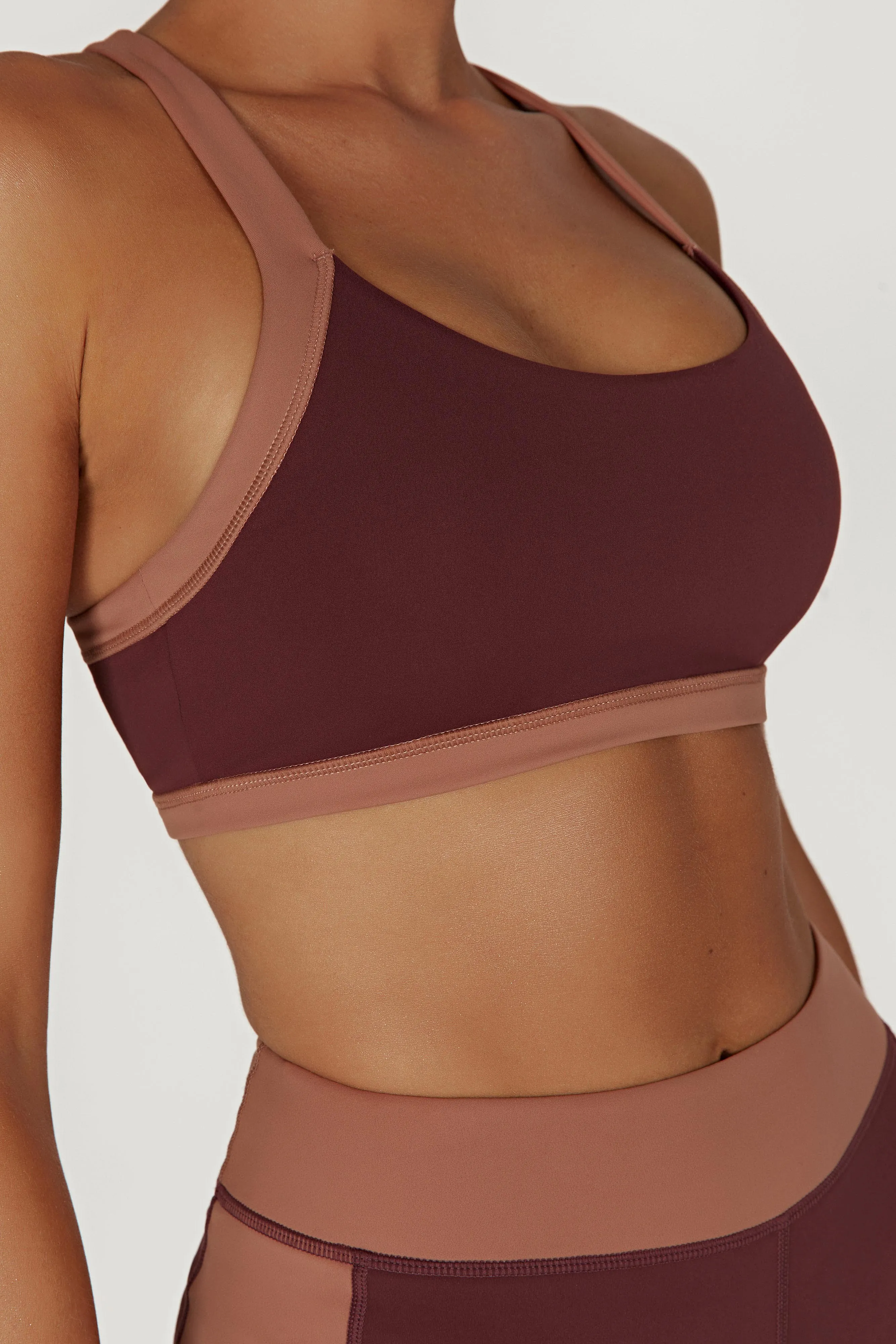 Becca Two Tone Cropped Sports Bra - Mahogany/Tan sold by Meshki product image thumbnail 3