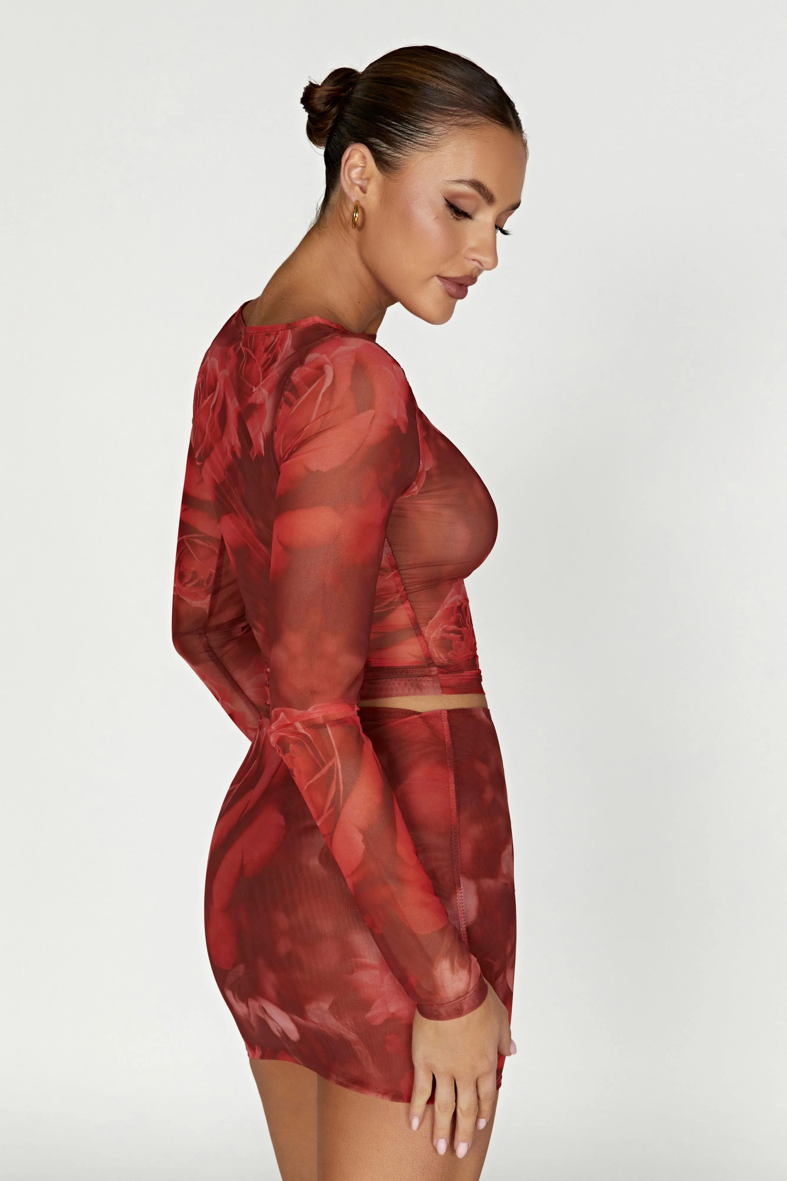 Blaine Mesh Long Sleeve Top - Oversized Rose Print sold by Meshki product image thumbnail 5