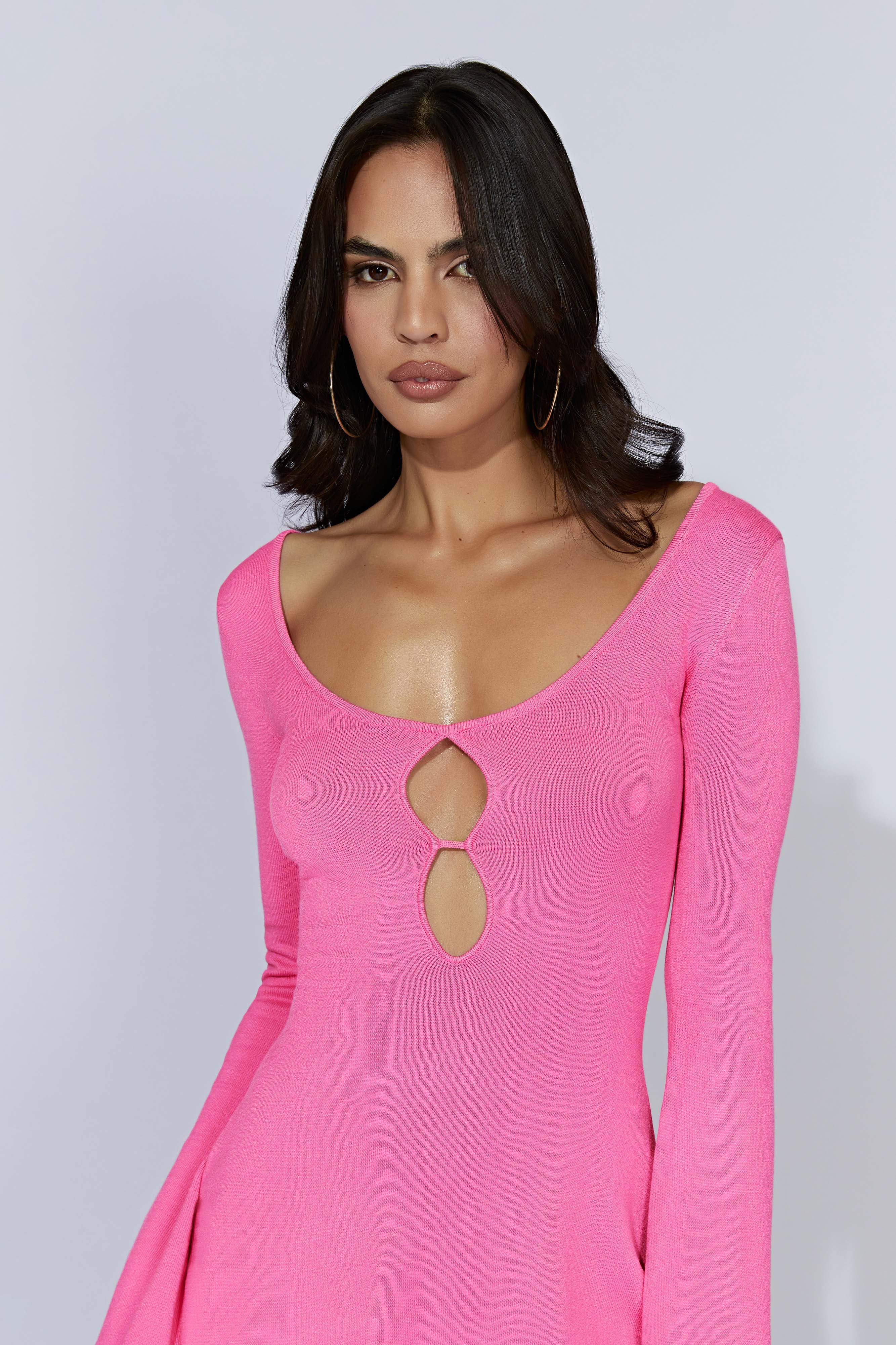 Birdie Long Sleeve Knit Mini Dress - Bubblegum Pink sold by Meshki product image thumbnail 7