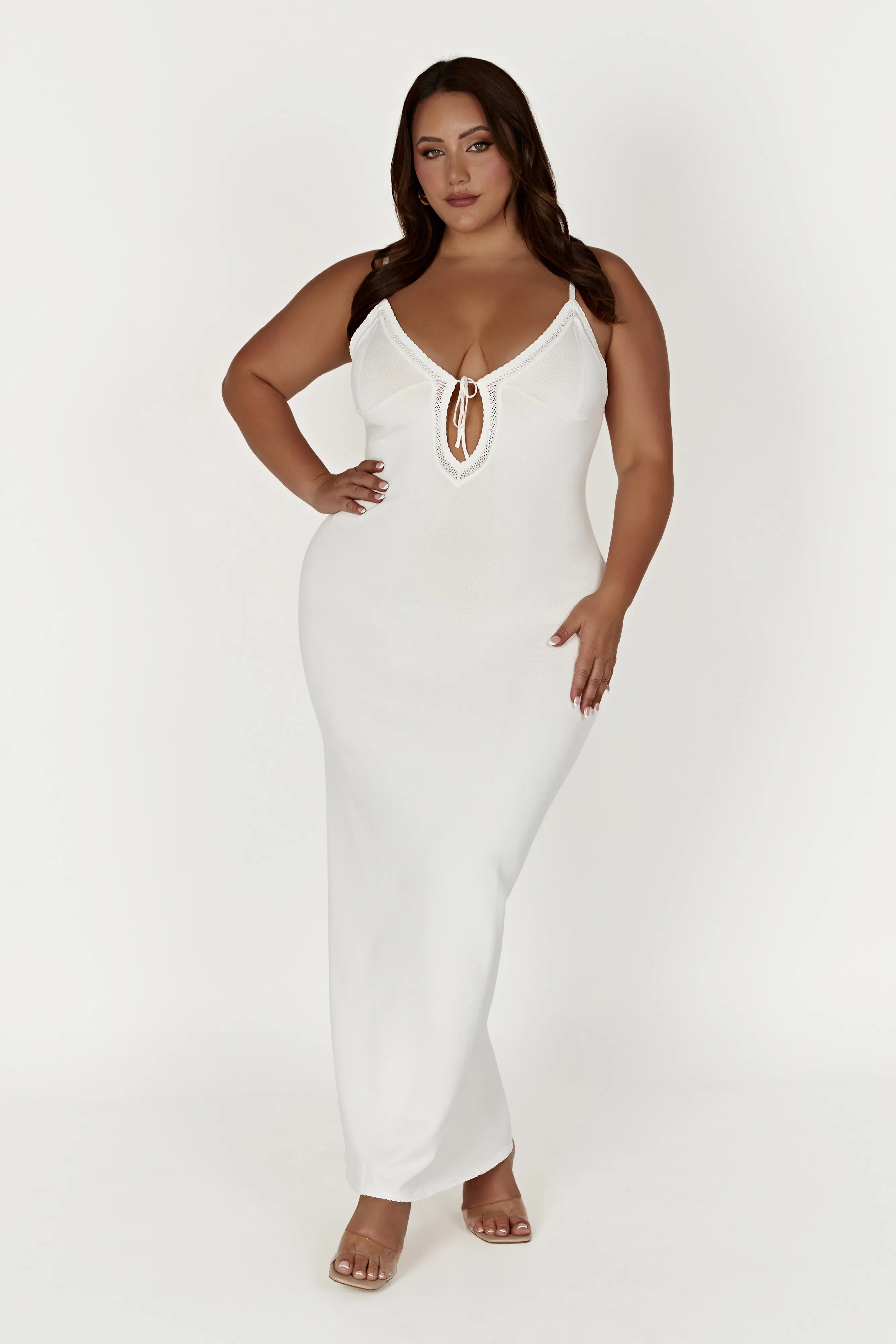 Maia Pointelle Knit Maxi Dress - White sold by Meshki product image thumbnail 4