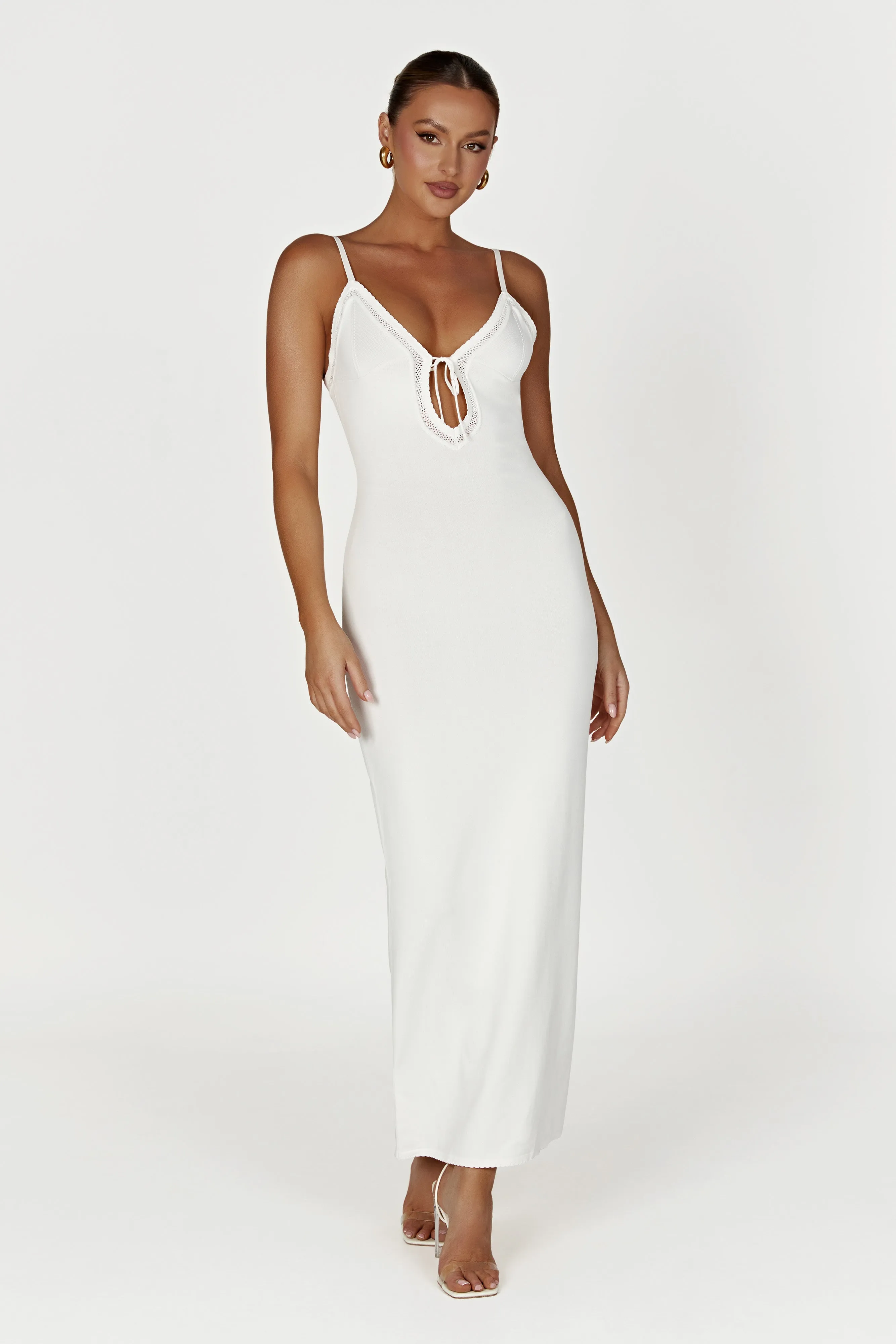 Maia Pointelle Knit Maxi Dress - White sold by Meshki