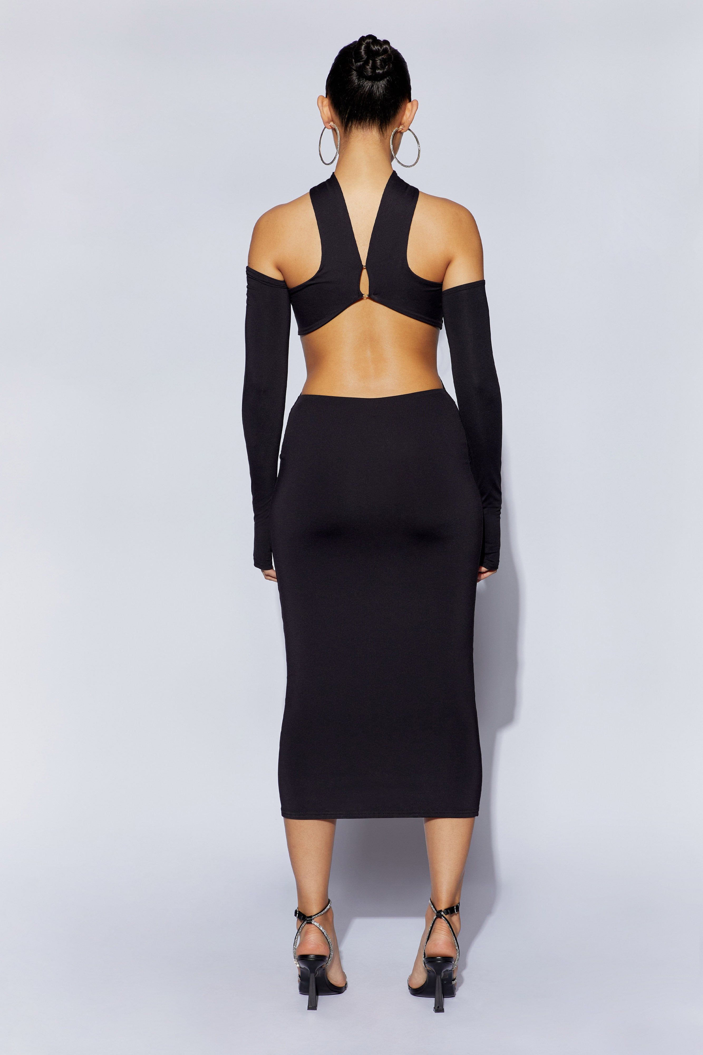 Demie Neckband Midi Dress With Fingerless Gloves - Black sold by Meshki product image thumbnail 2