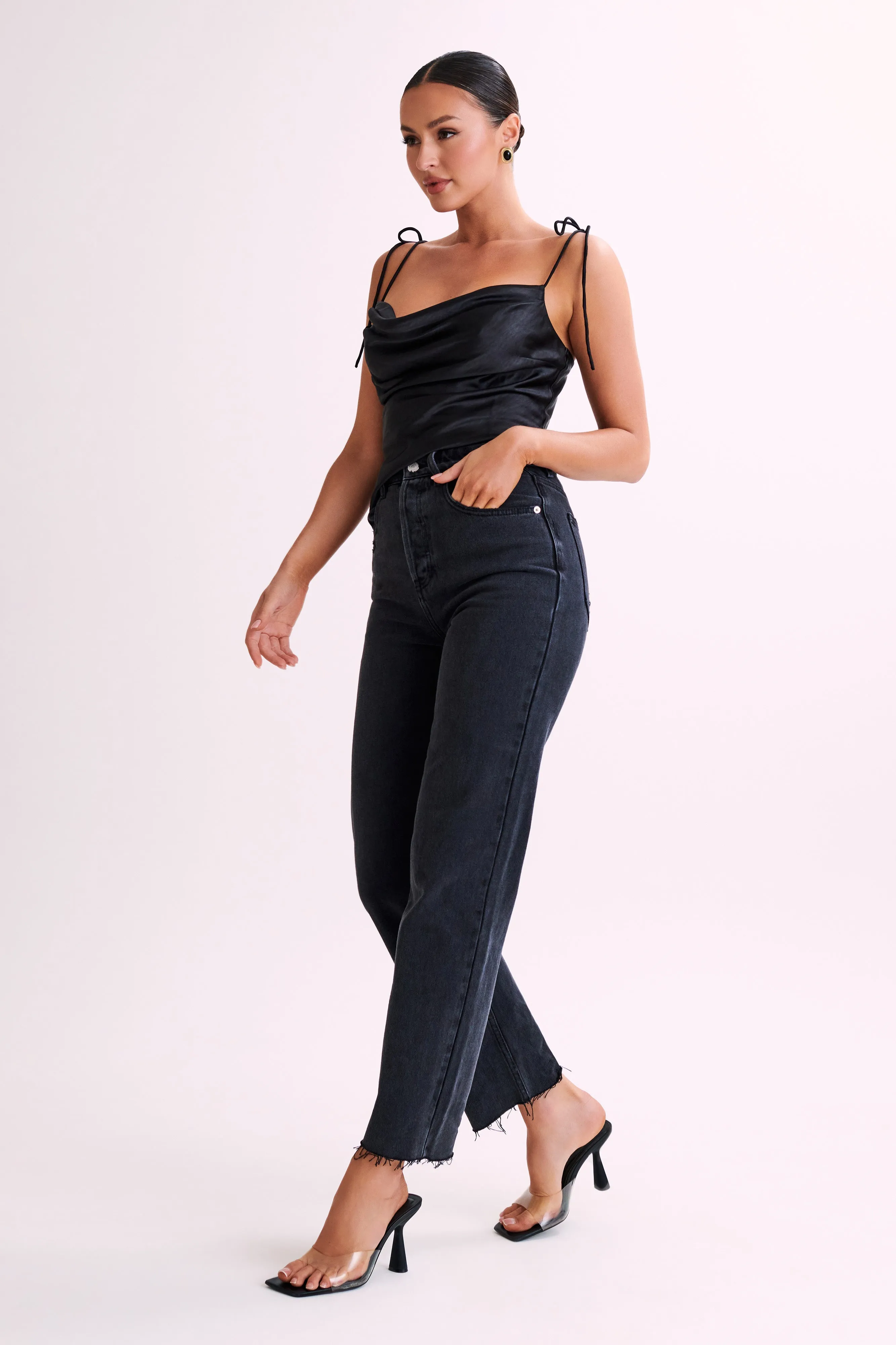 Zavani Asymmetrical Satin Camisole - Black sold by Meshki product image thumbnail 5