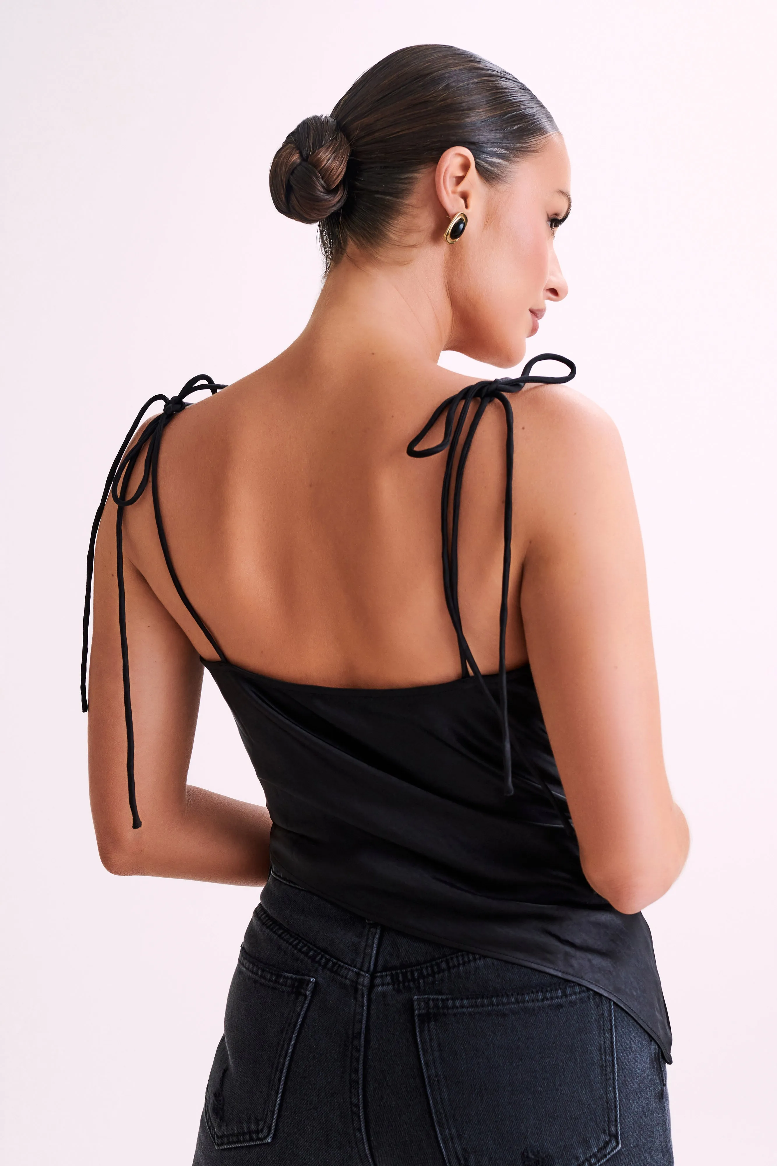 Zavani Asymmetrical Satin Camisole - Black sold by Meshki product image thumbnail 2