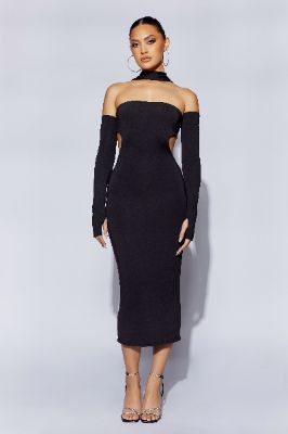 Demie Neckband Midi Dress With Fingerless Gloves - Black sold by Meshki