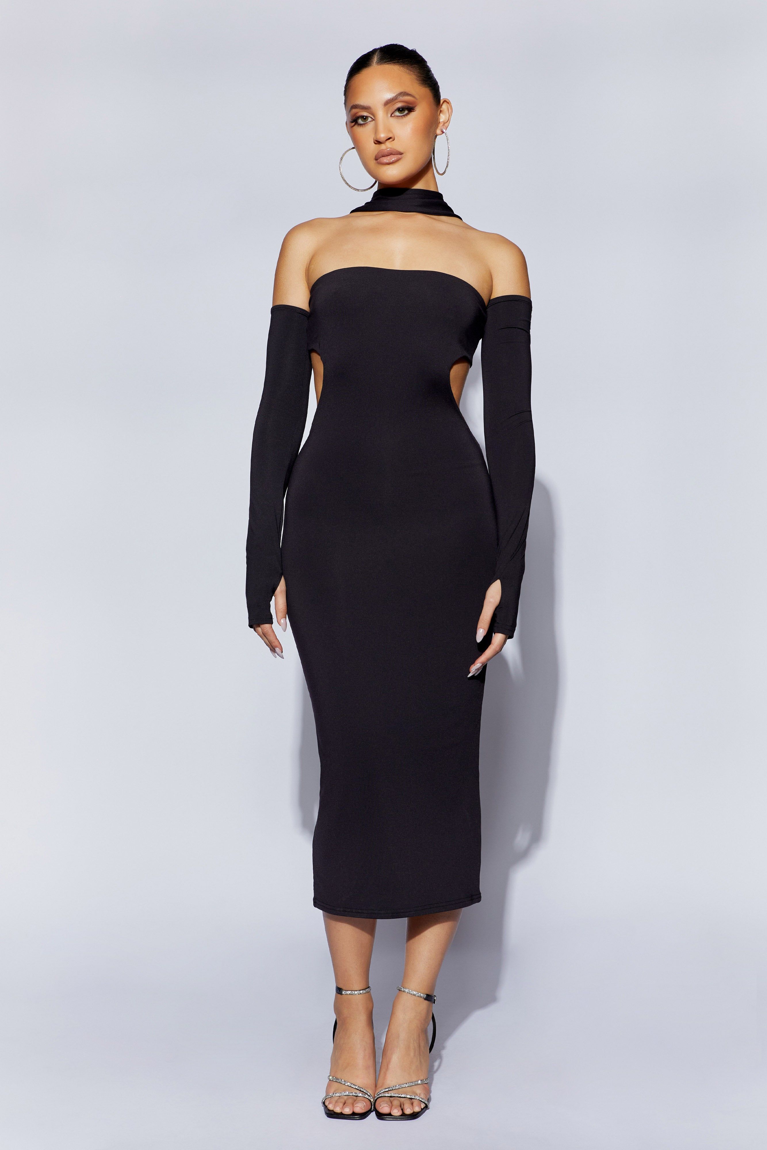 Demie Neckband Midi Dress With Fingerless Gloves - Black sold by Meshki