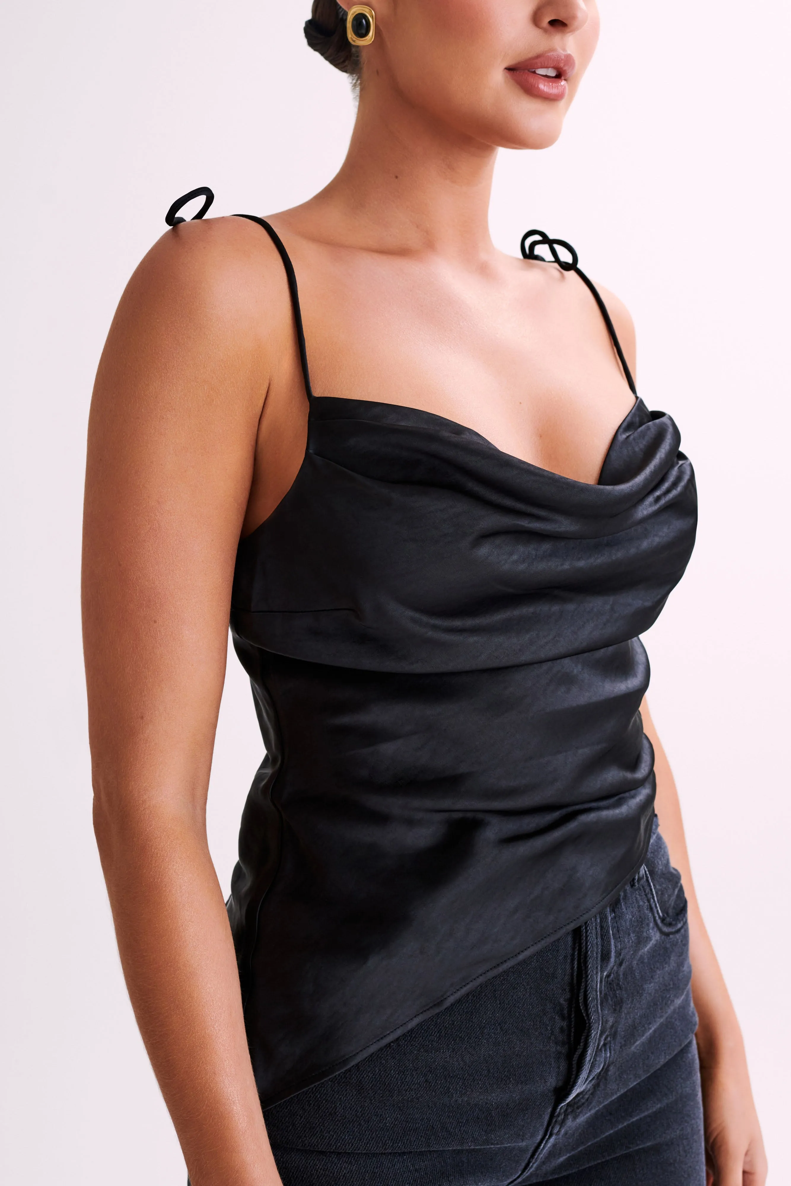 Zavani Asymmetrical Satin Camisole - Black sold by Meshki product image thumbnail 3
