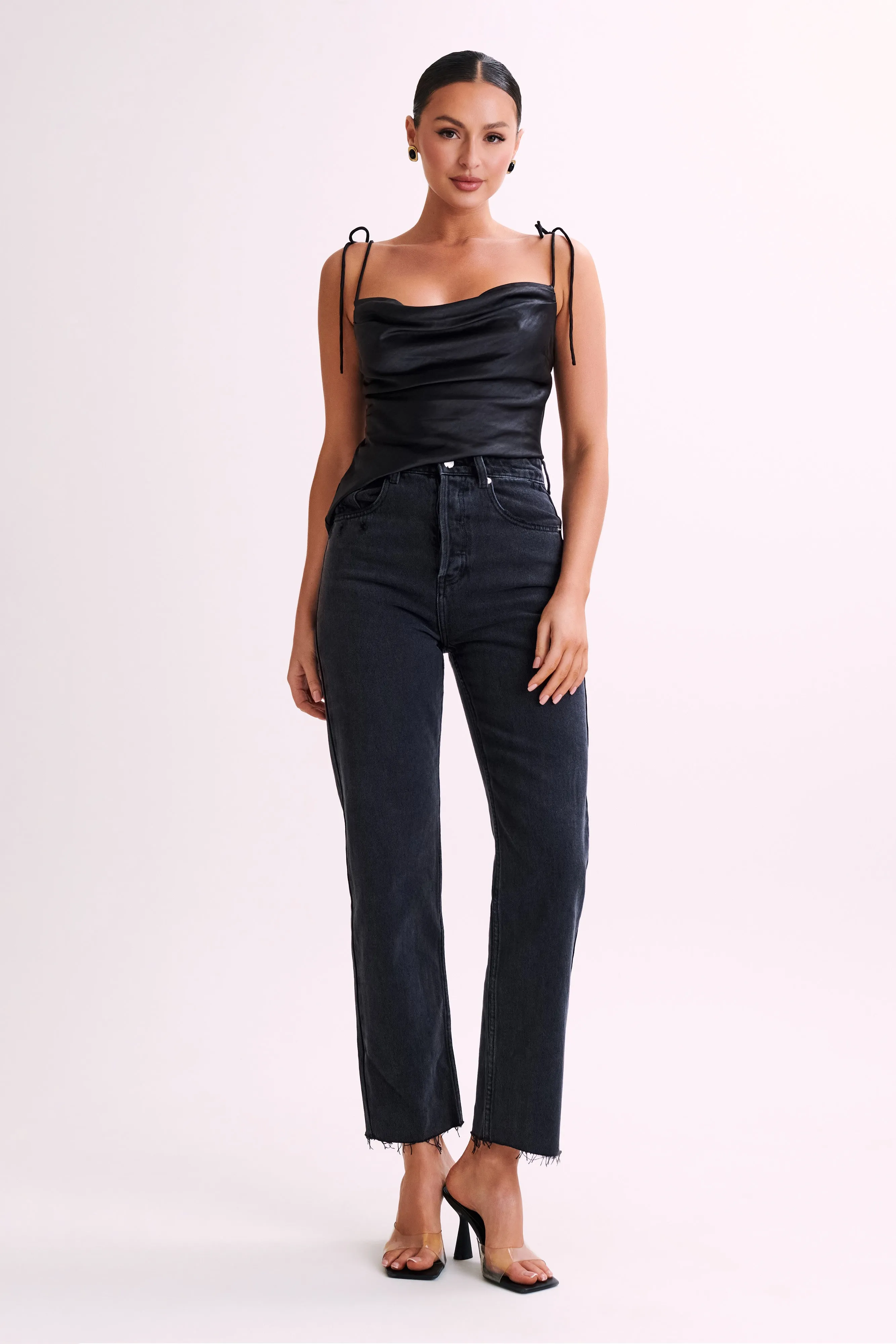 Zavani Asymmetrical Satin Camisole - Black sold by Meshki product image thumbnail 4