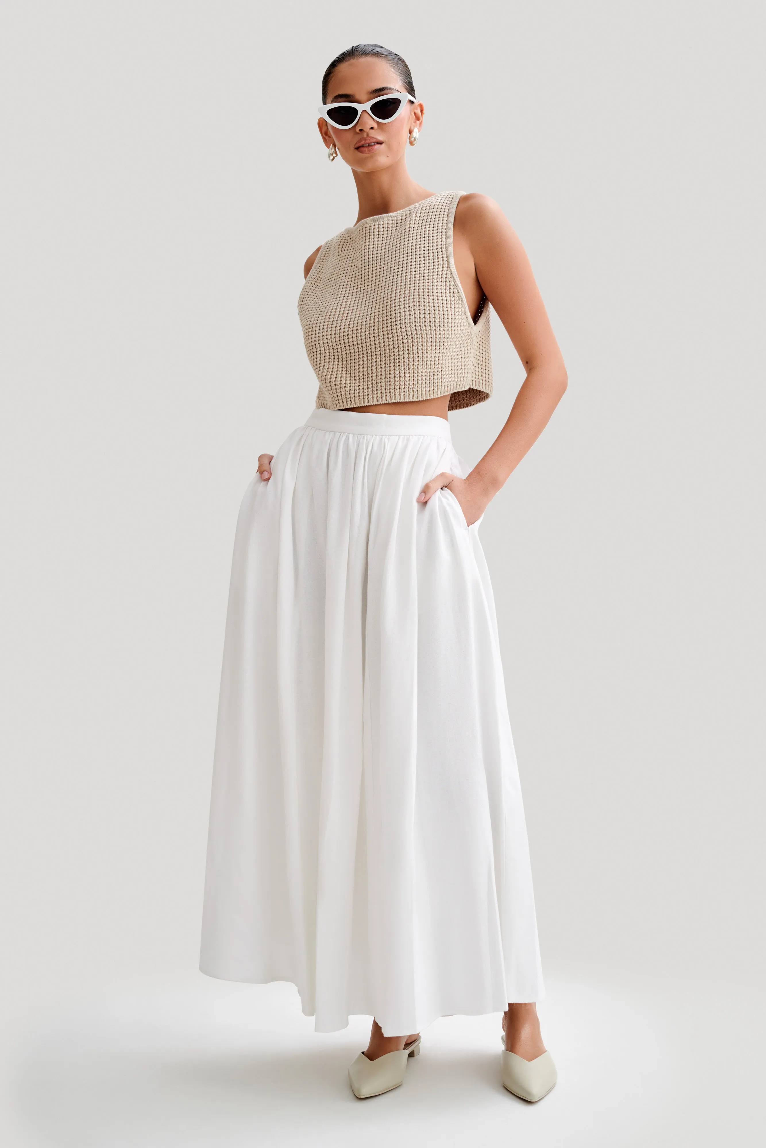 Clarence Linen A-Line Maxi Skirt - White sold by Meshki product image thumbnail 2