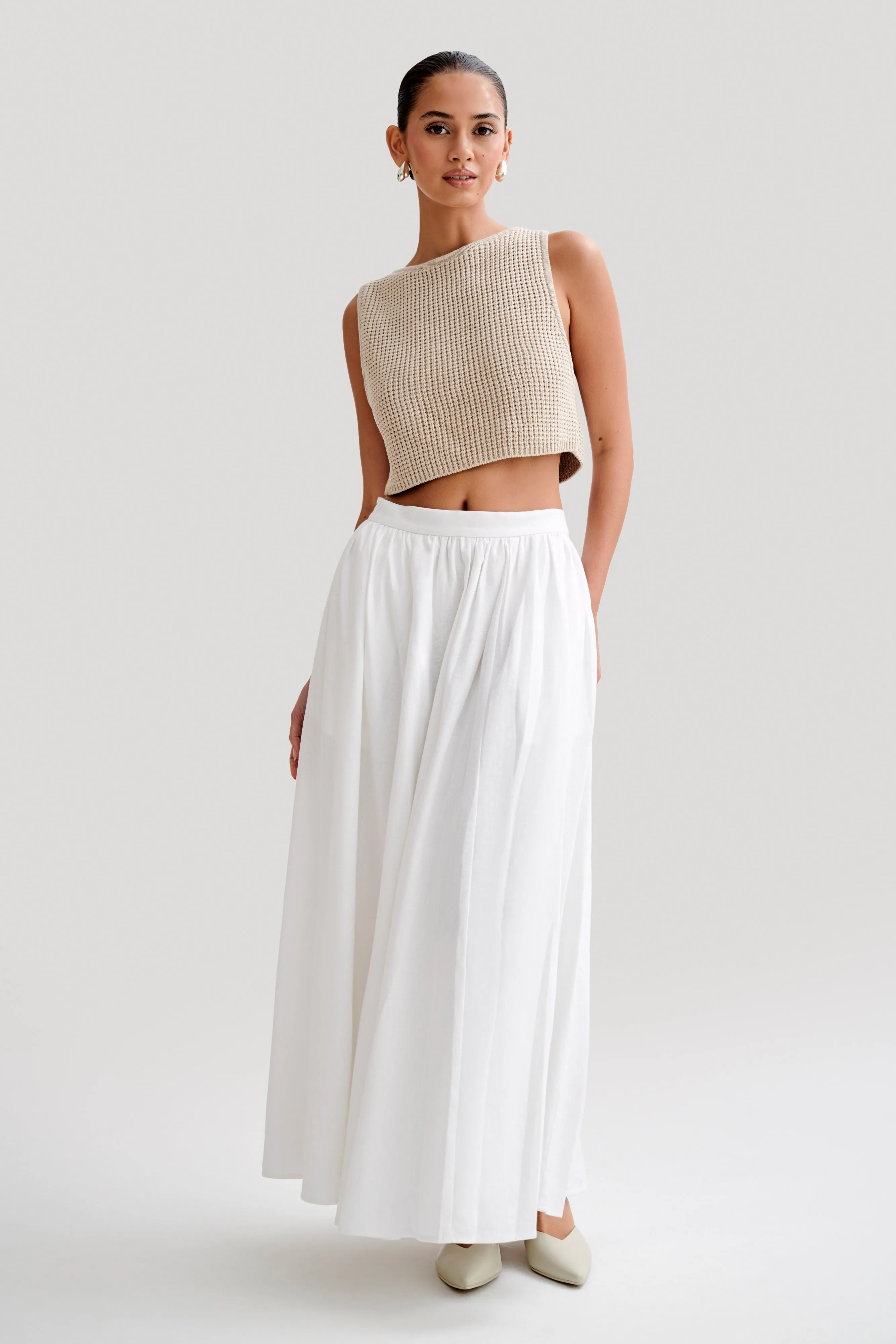 Clarence Linen A-Line Maxi Skirt - White sold by Meshki product image thumbnail 4