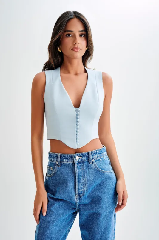 Keely Cotton Sleeveless Top - Sky Blue sold by Meshki