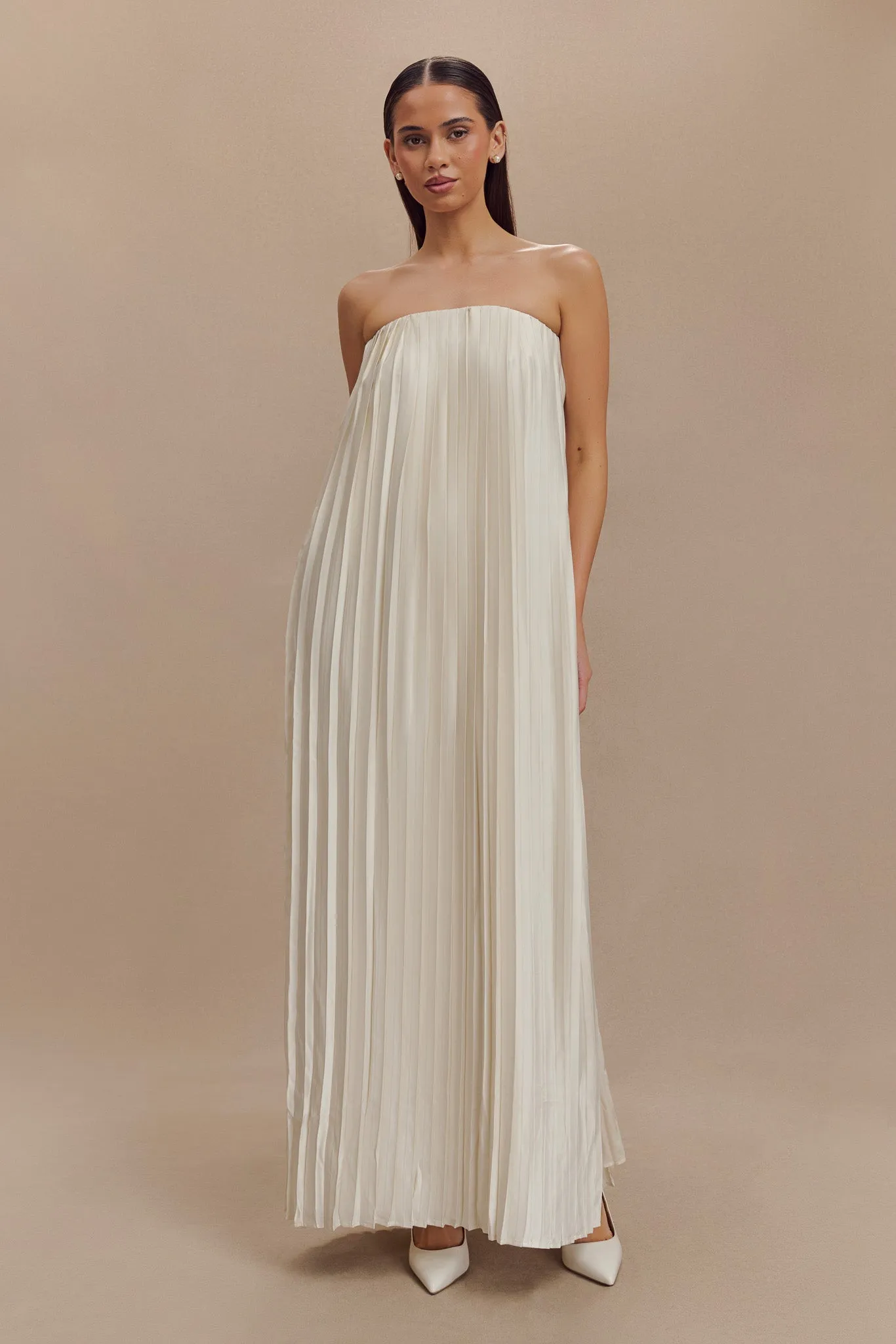 Myrah Plisse Strapless Maxi Dress - Ivory sold by Meshki product image thumbnail 4