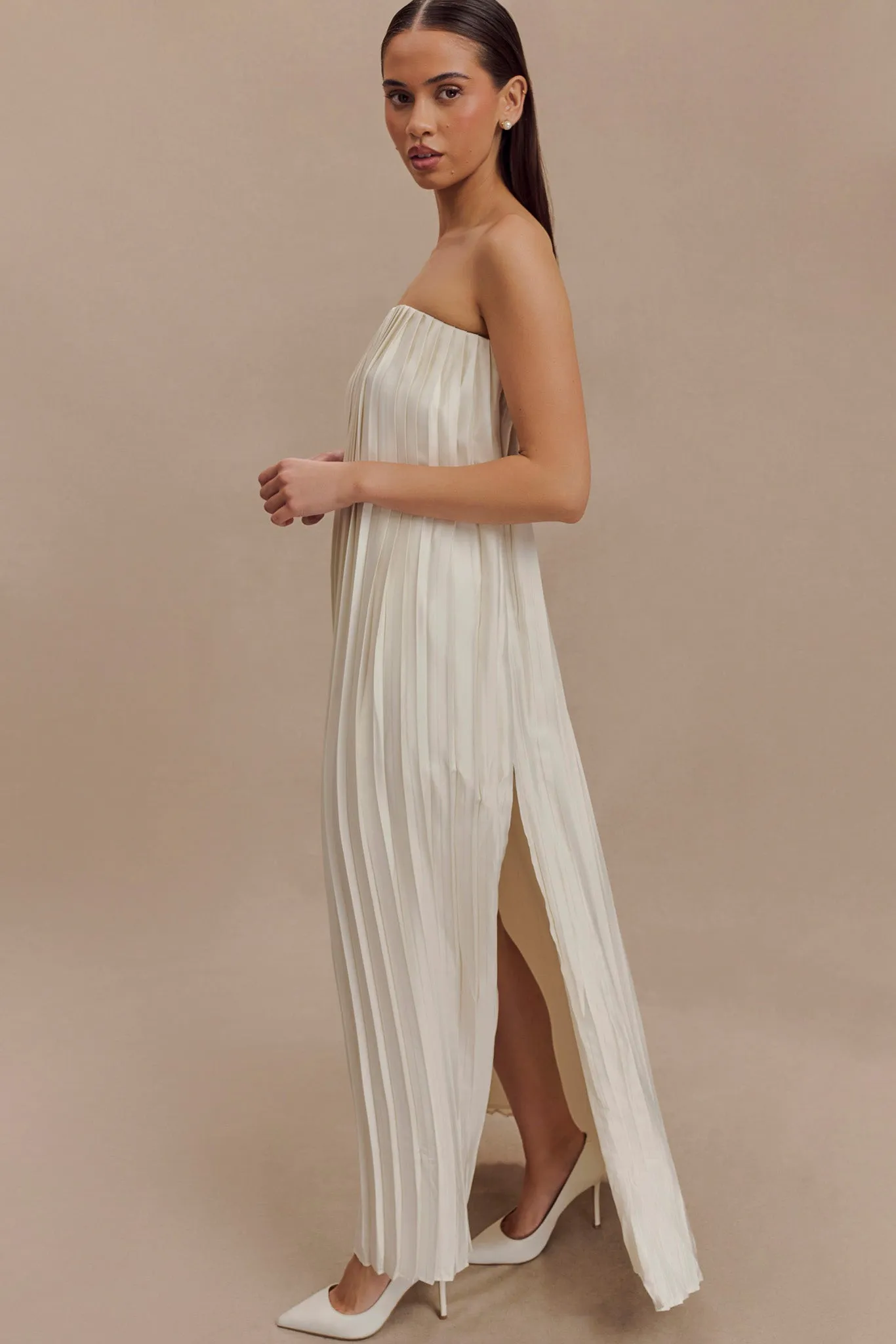 Myrah Plisse Strapless Maxi Dress - Ivory sold by Meshki product image thumbnail 3