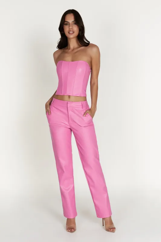 Matilda Slouchy Low Rise Faux Leather Pant - Rose Pink sold by Meshki