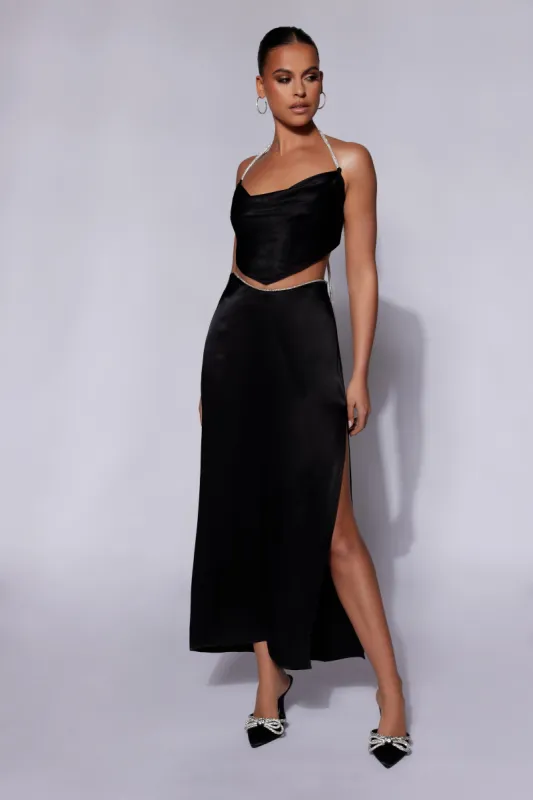 Christie Diamante Rope Maxi Skirt - Black sold by Meshki