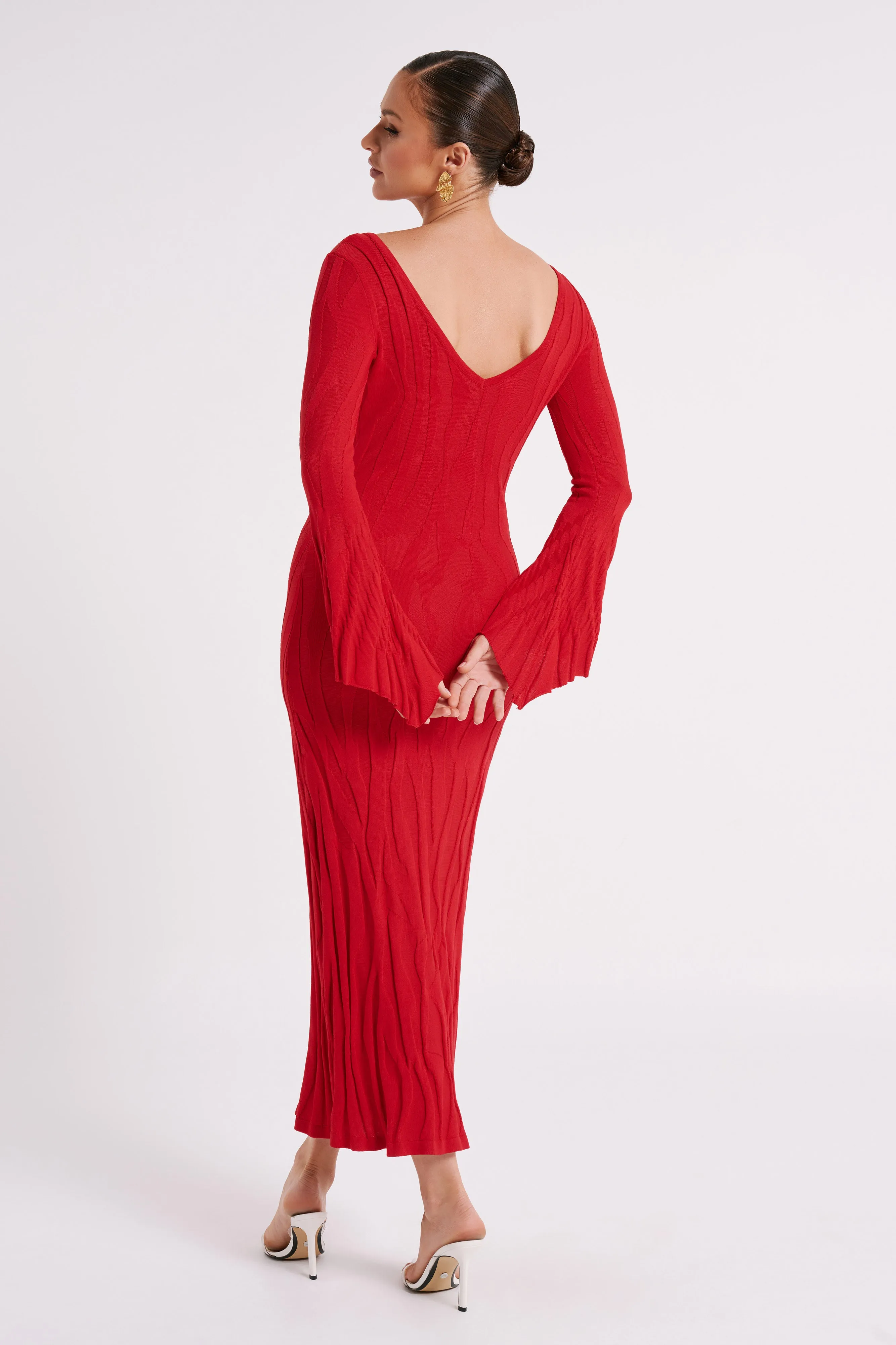 Brinley Long Sleeve Knit Maxi Dress - Red sold by Meshki product image thumbnail 5