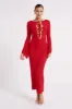 Brinley Long Sleeve Knit Maxi Dress - Red sold by Meshki