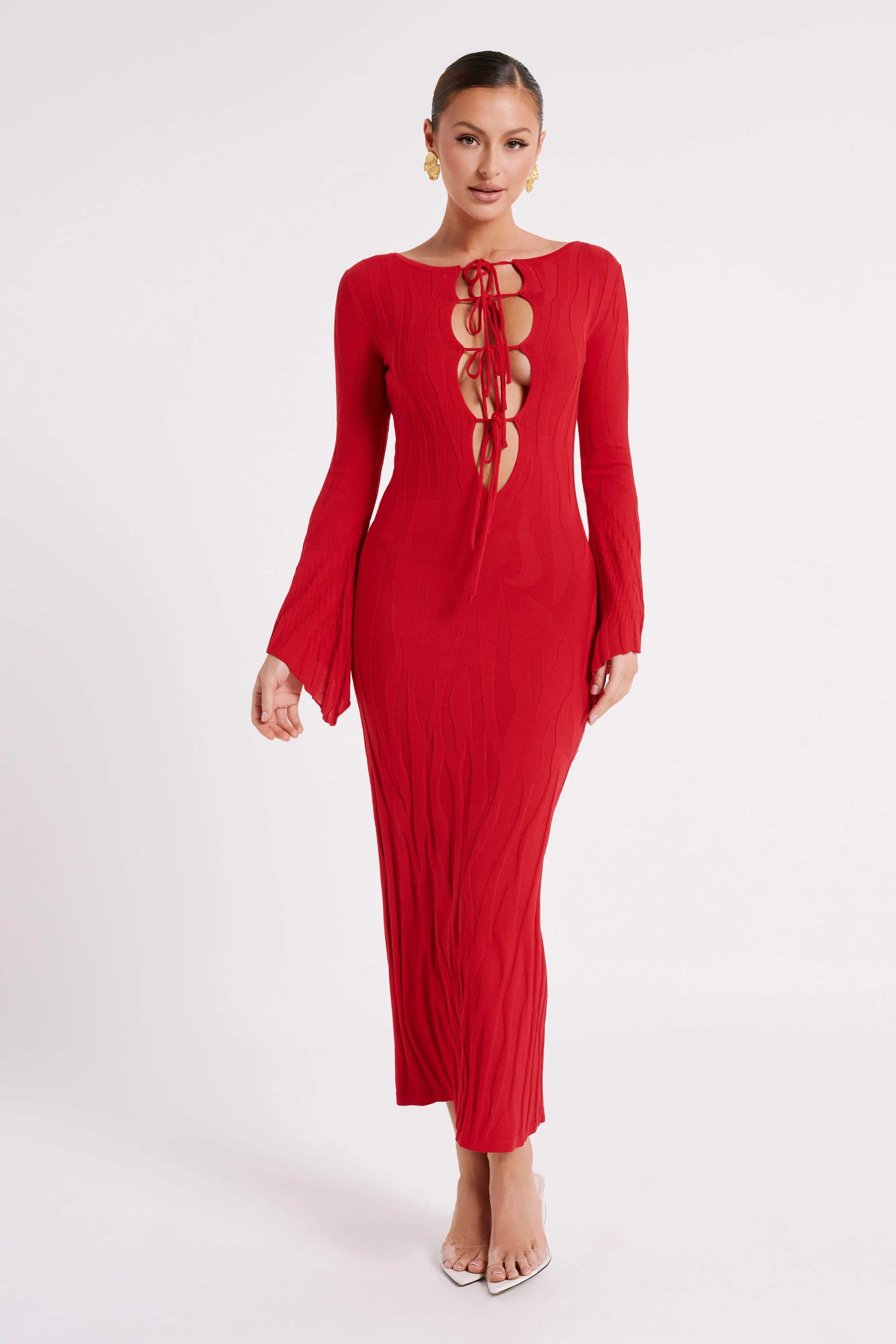 Brinley Long Sleeve Knit Maxi Dress - Red sold by Meshki product image thumbnail 4