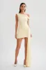 Kiera Slinky Off Shoulder Mini Dress - Lemon sold by Meshki