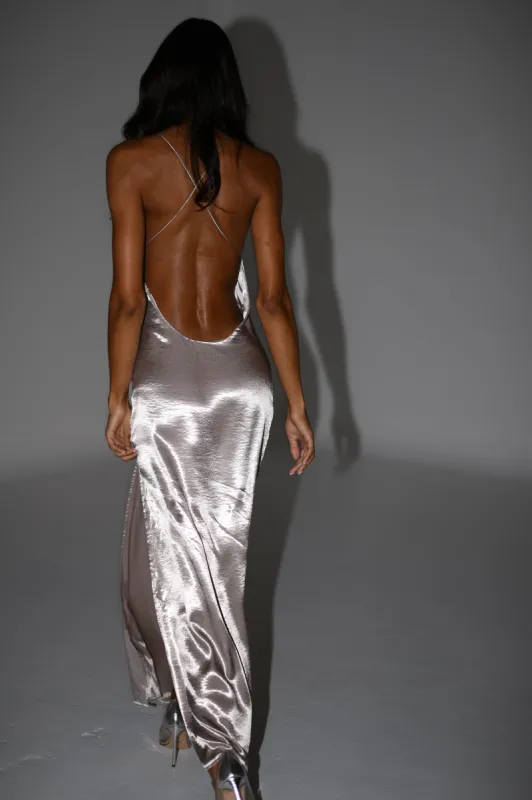 Whitney Wetlook Maxi Dress - Bronze sold by Meshki