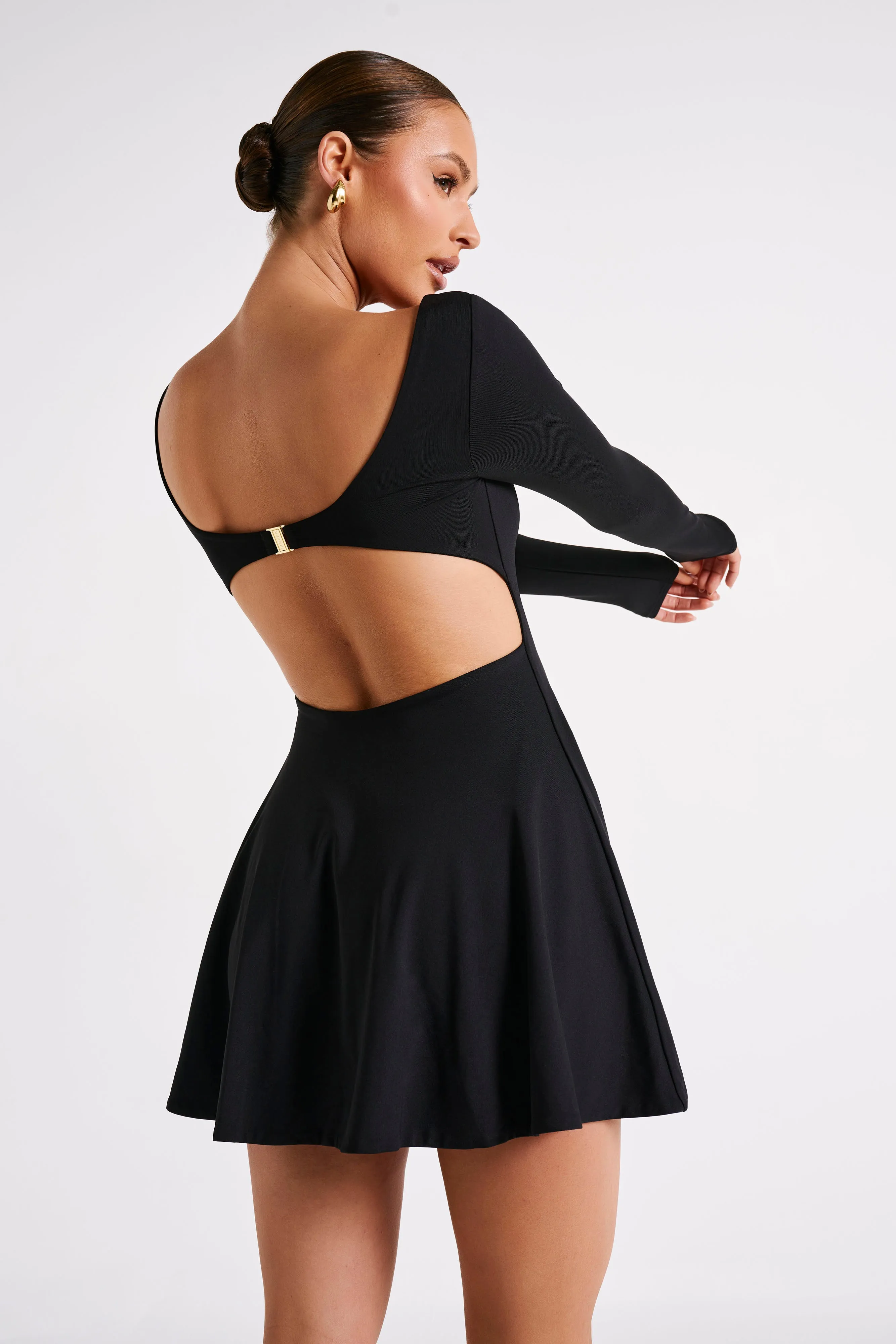 Renee Recycled Nylon Long Sleeve Mini Dress - Black sold by Meshki product image thumbnail 2