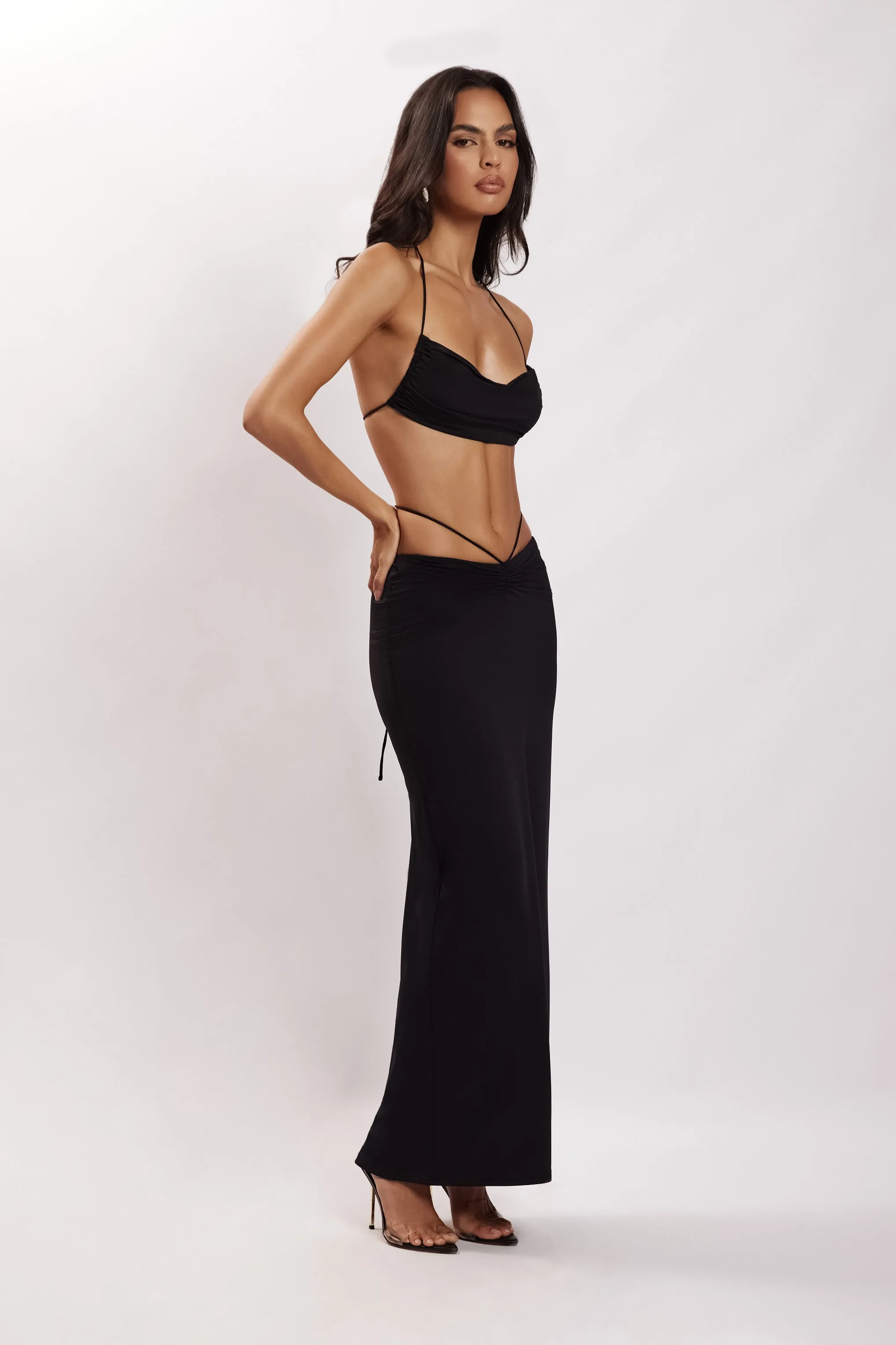 Amber Ruched Halter Crop Top - Black sold by Meshki product image thumbnail 5