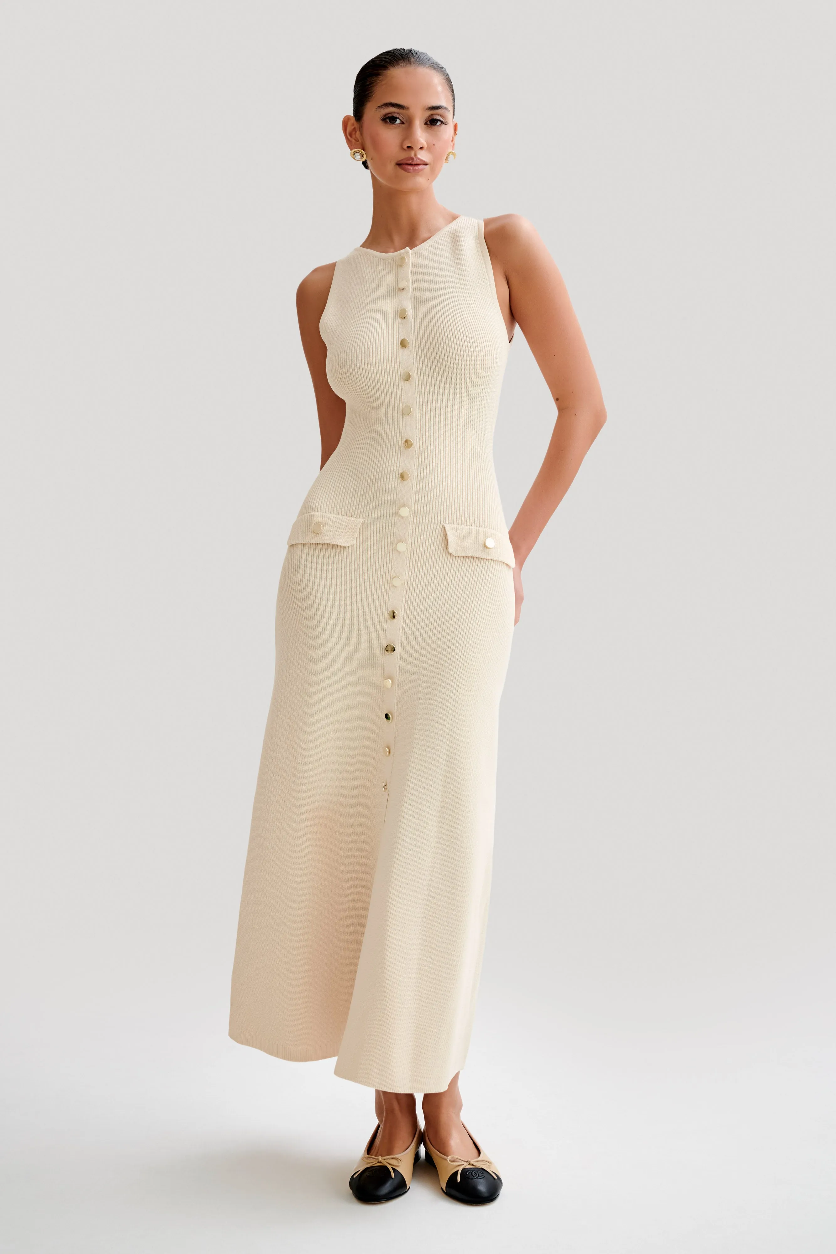 Sawyer Sleeveless Buttoned Maxi Dress - Ivory sold by Meshki