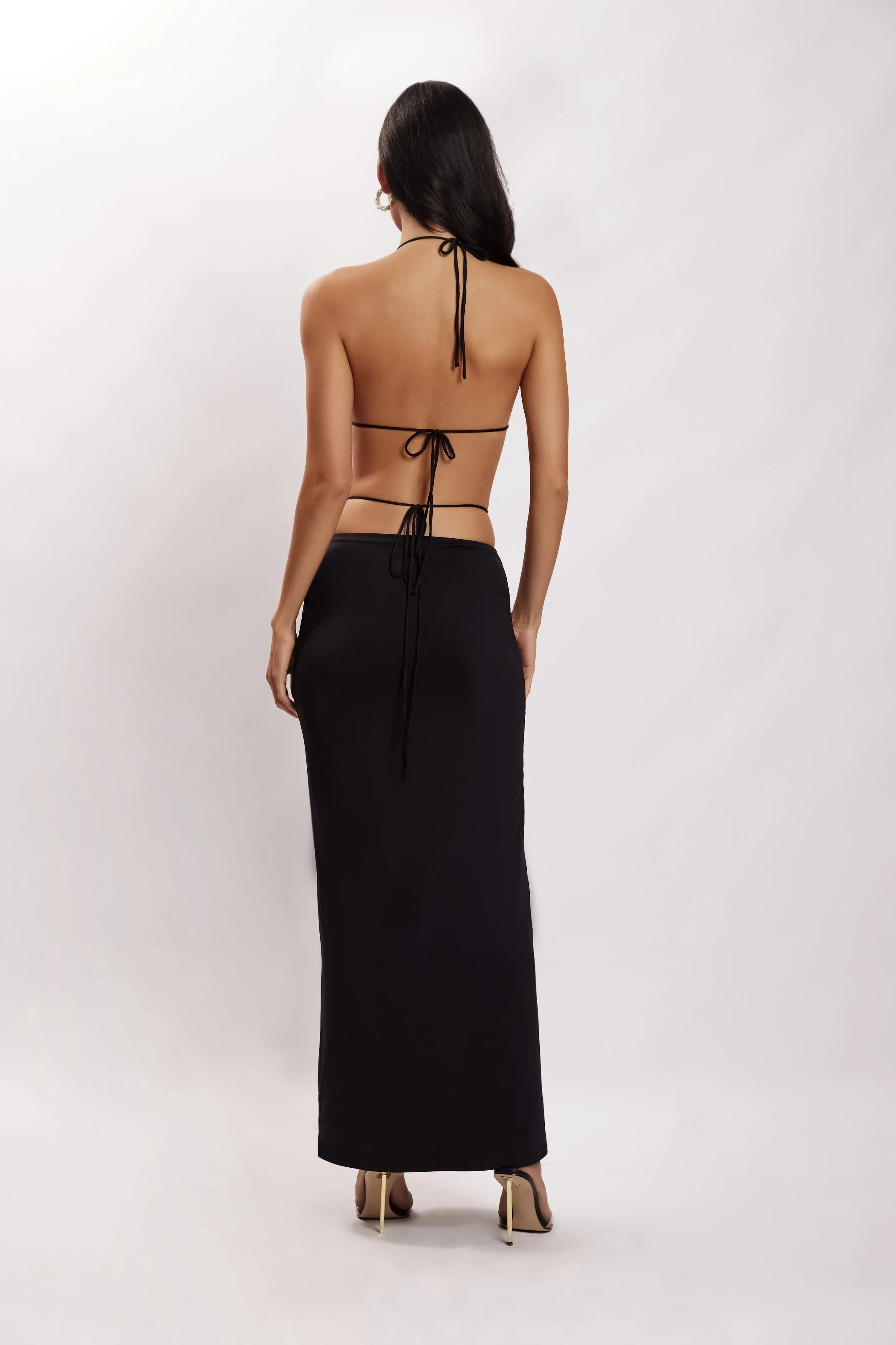 Amber Ruched Halter Crop Top - Black sold by Meshki product image thumbnail 3