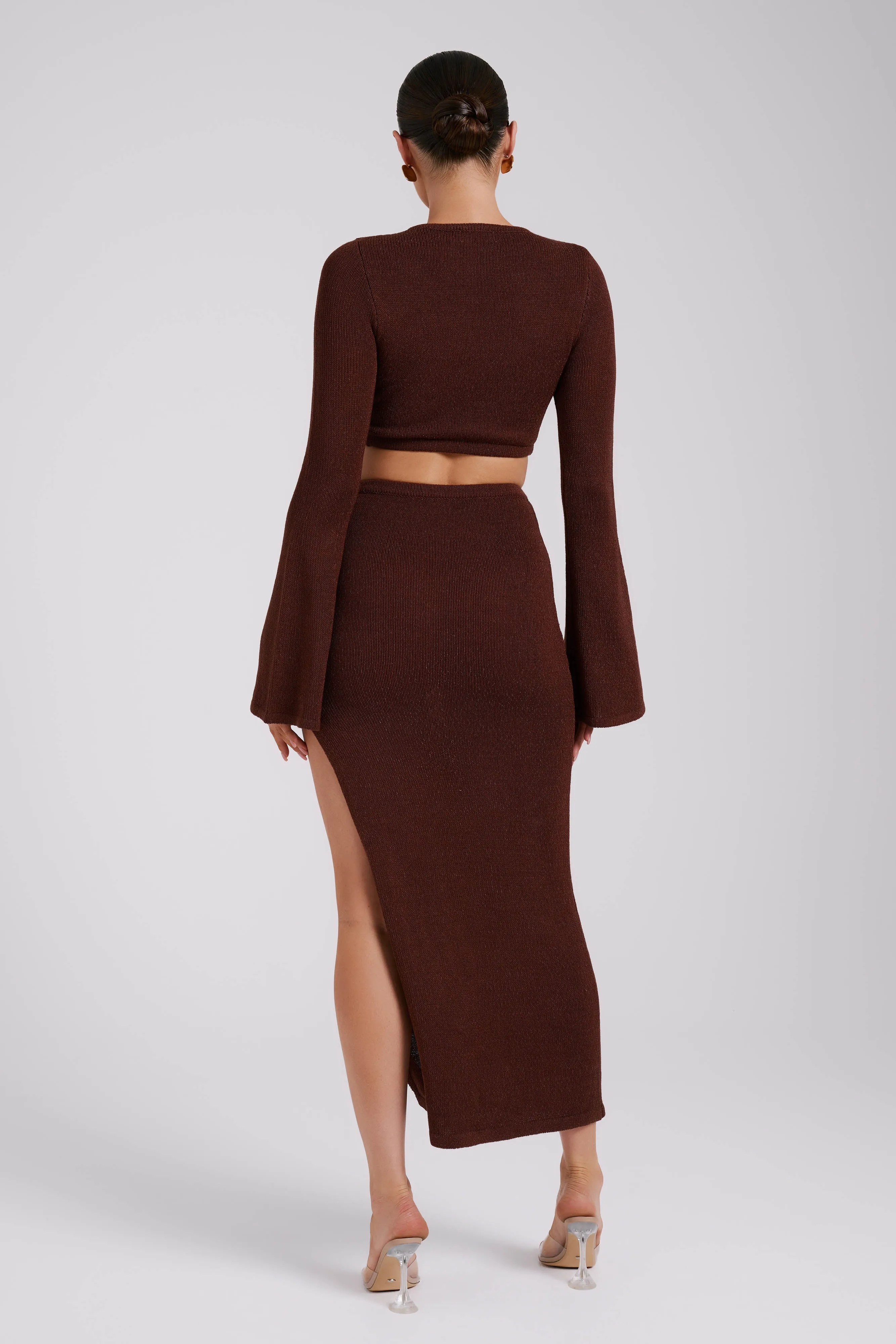 Anna Flare Sleeve Knit Dress - Chocolate sold by Meshki product image thumbnail 3
