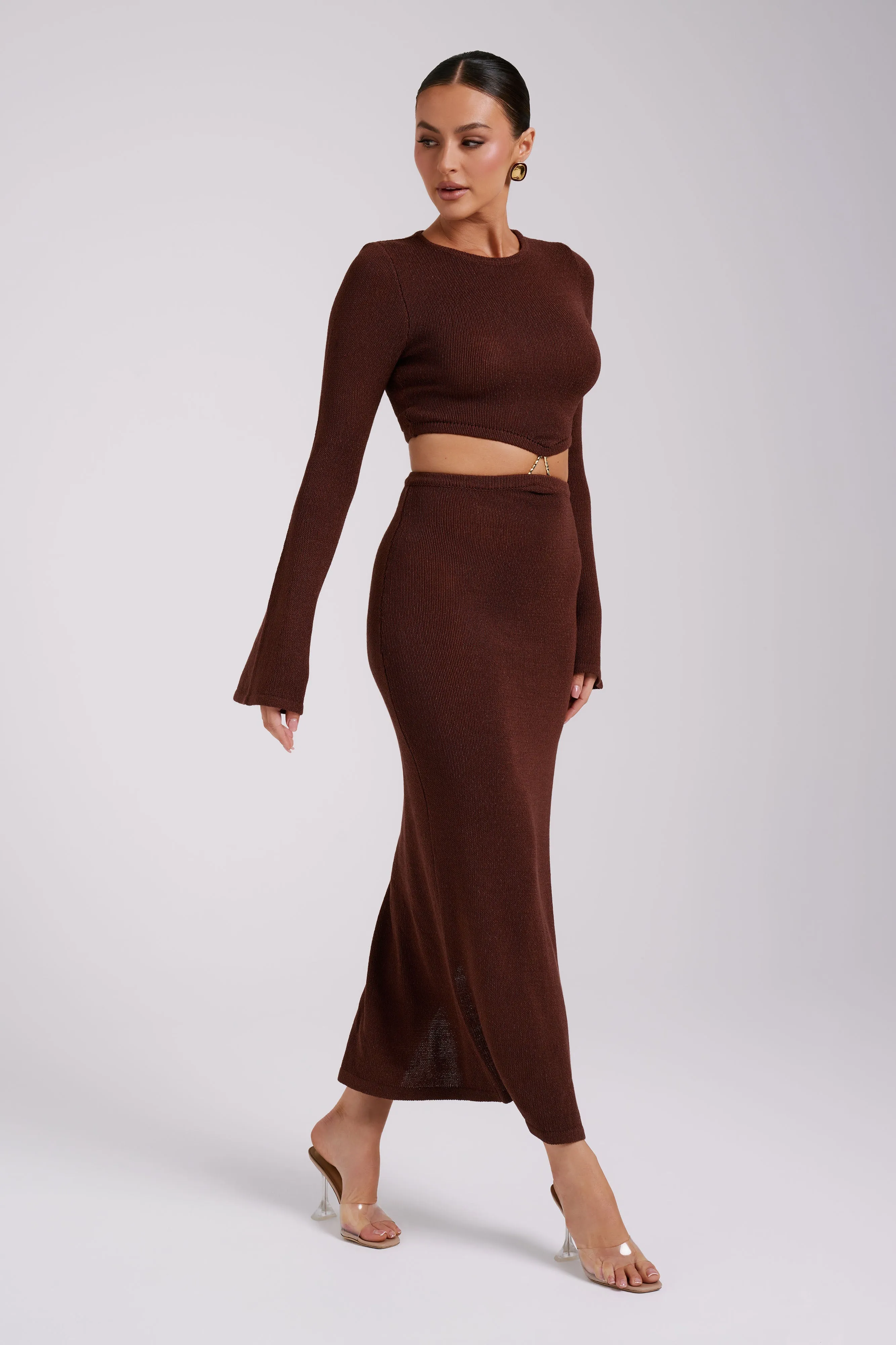 Anna Flare Sleeve Knit Dress - Chocolate sold by Meshki product image thumbnail 4