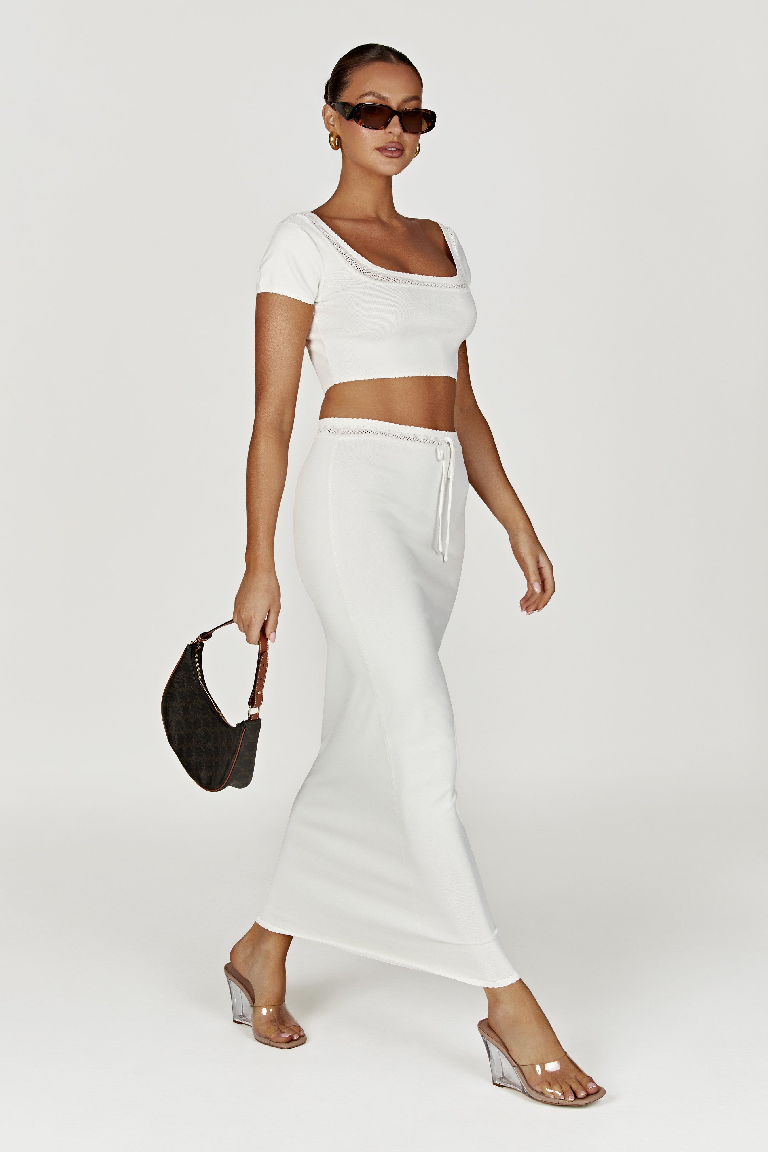 Penelope Pointelle Knit Maxi Skirt - White sold by Meshki product image thumbnail 7
