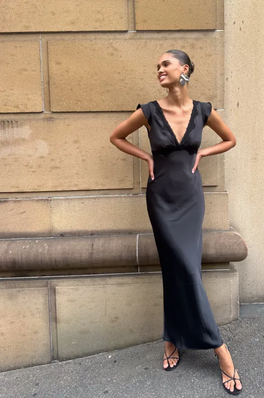 Chelsea Cap Sleeve Maxi Dress - Black sold by Meshki
