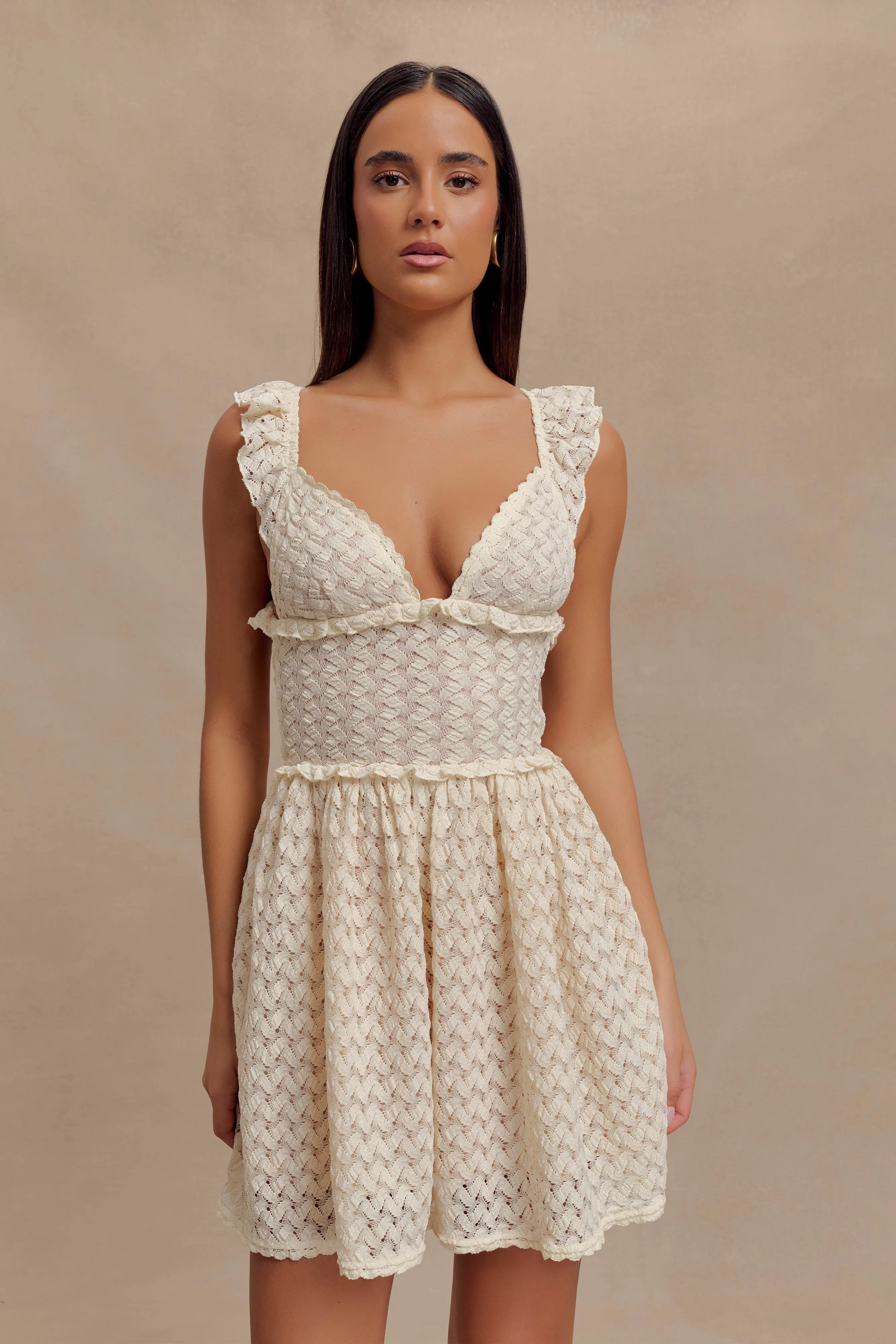 Ezra Lace Mini Dress - Ivory sold by Meshki
