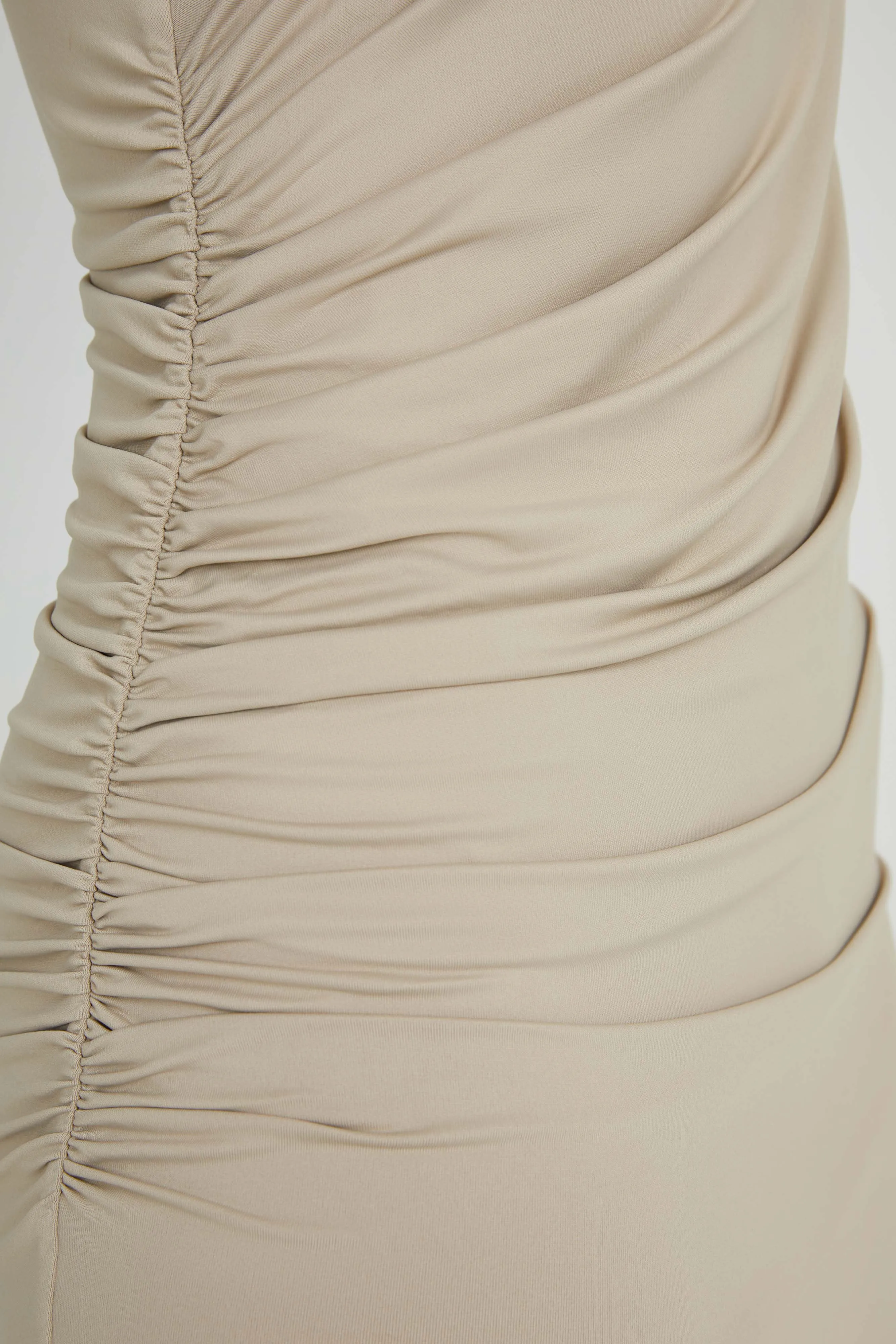 Astraea Recycled Nylon Drape Maxi Dress - Taupe sold by Meshki product image thumbnail 2