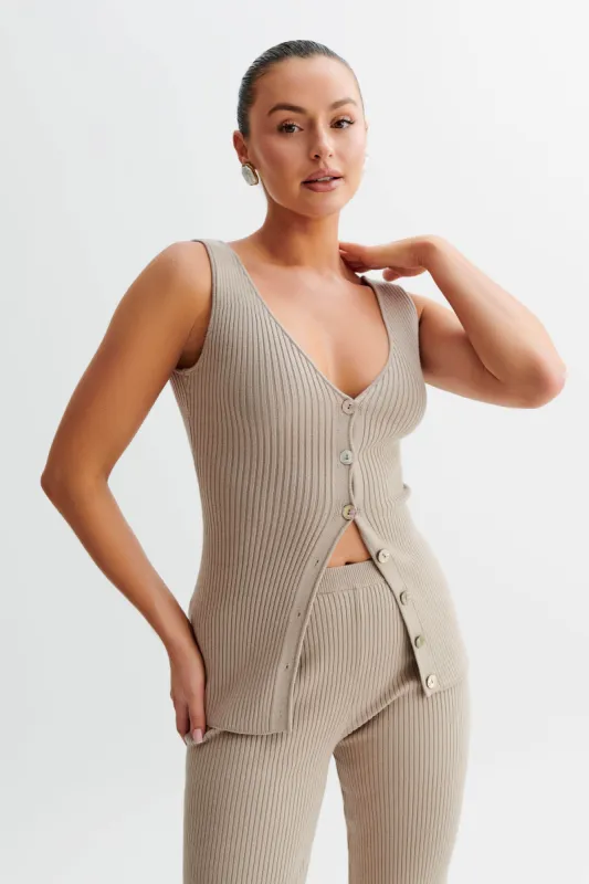 Calypso Knit Longline Vest - Tawny Grey made by Meshki