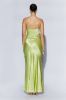 Avery Satin Maxi Halter Dress - Pistachio Green sold by Meshki
