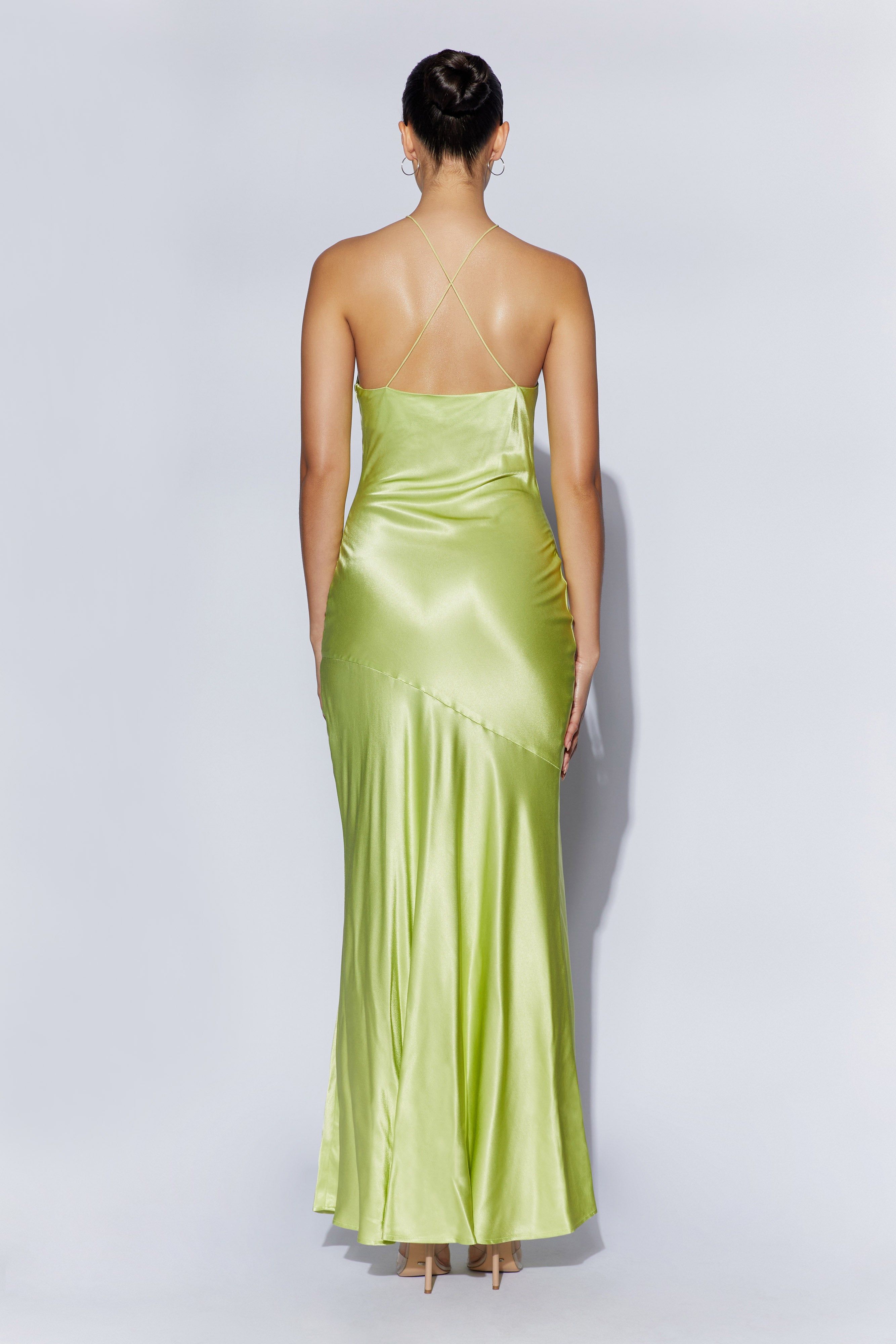 Avery Satin Maxi Halter Dress - Pistachio Green sold by Meshki product image thumbnail 5