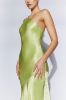 Avery Satin Maxi Halter Dress - Pistachio Green sold by Meshki