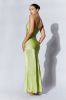 Avery Satin Maxi Halter Dress - Pistachio Green sold by Meshki
