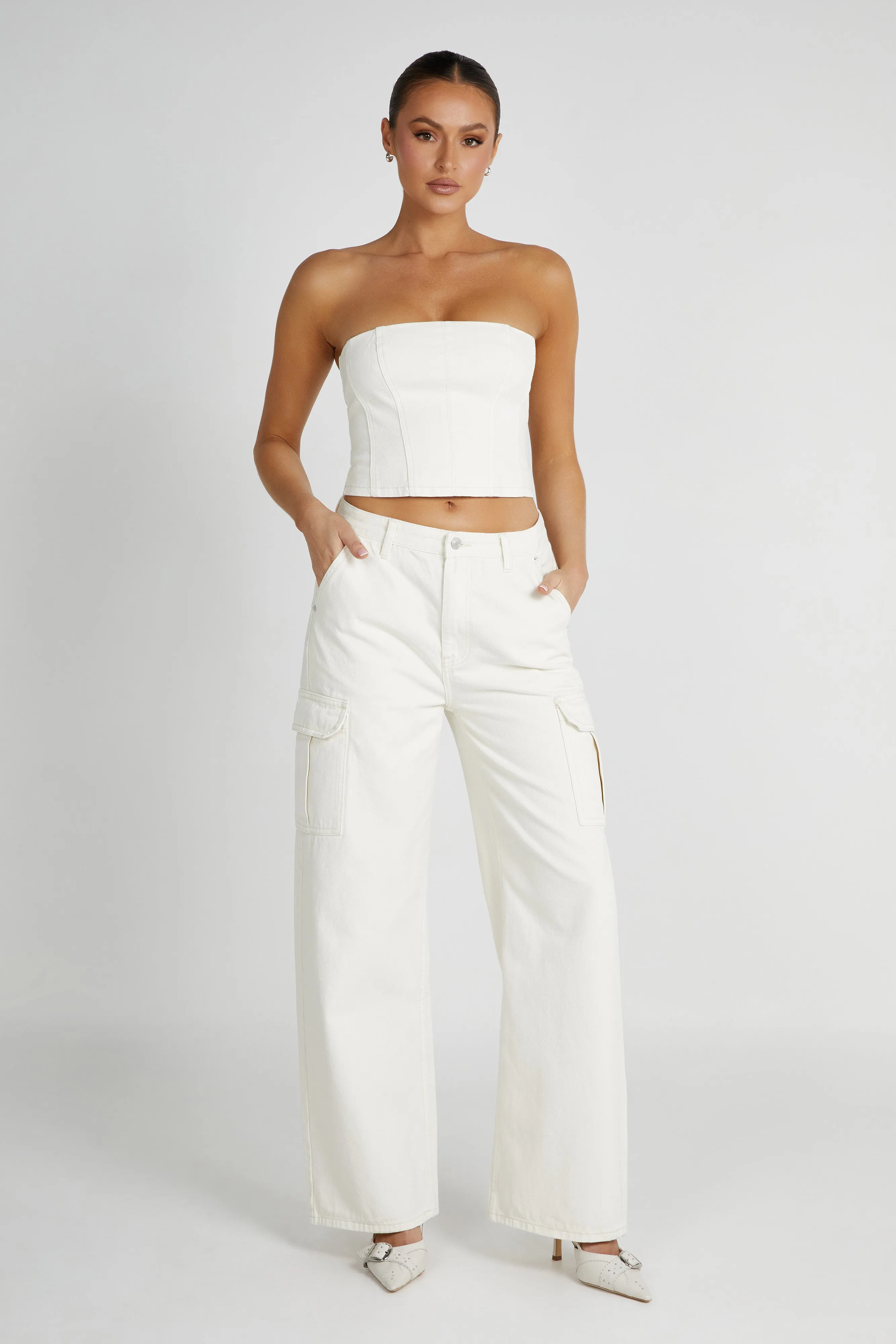 Jordana Denim Tube Top - Ecru sold by Meshki