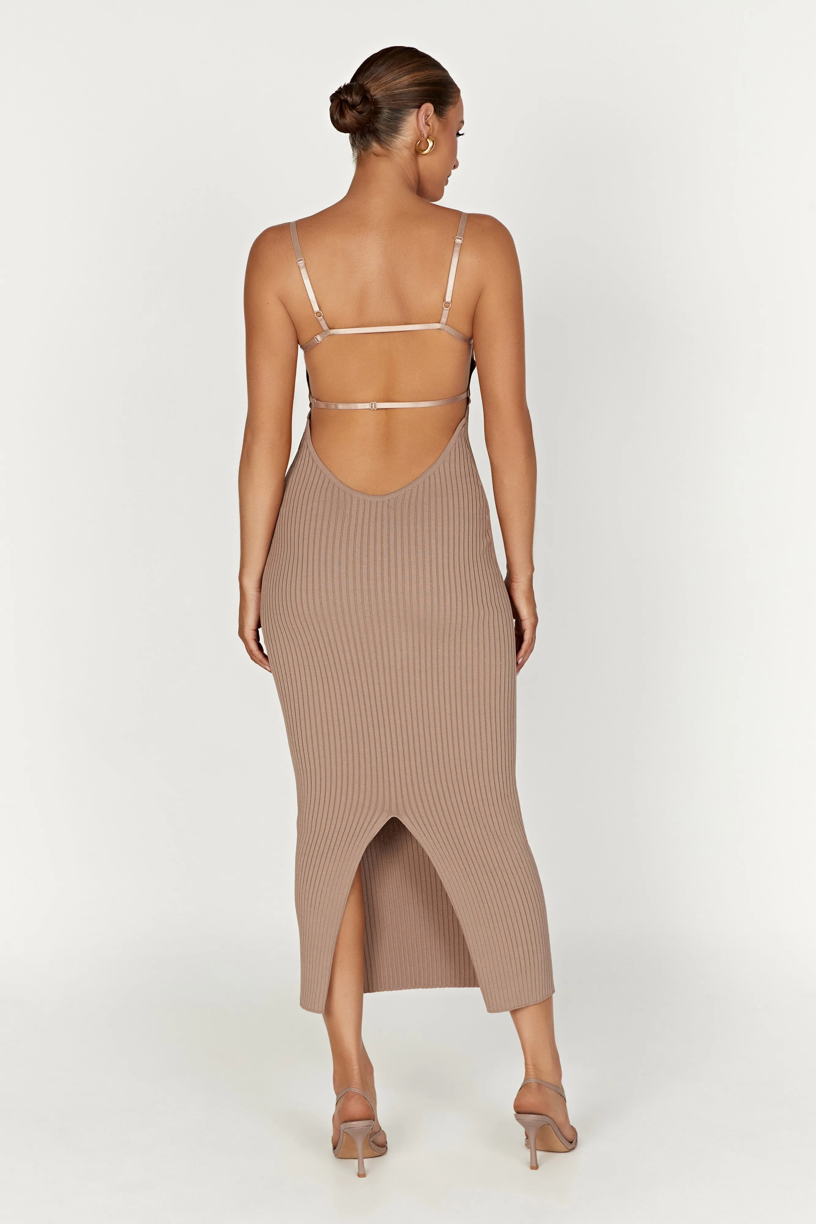 Avalon Backless Knit Midi Dress - Taupe sold by Meshki product image thumbnail 2