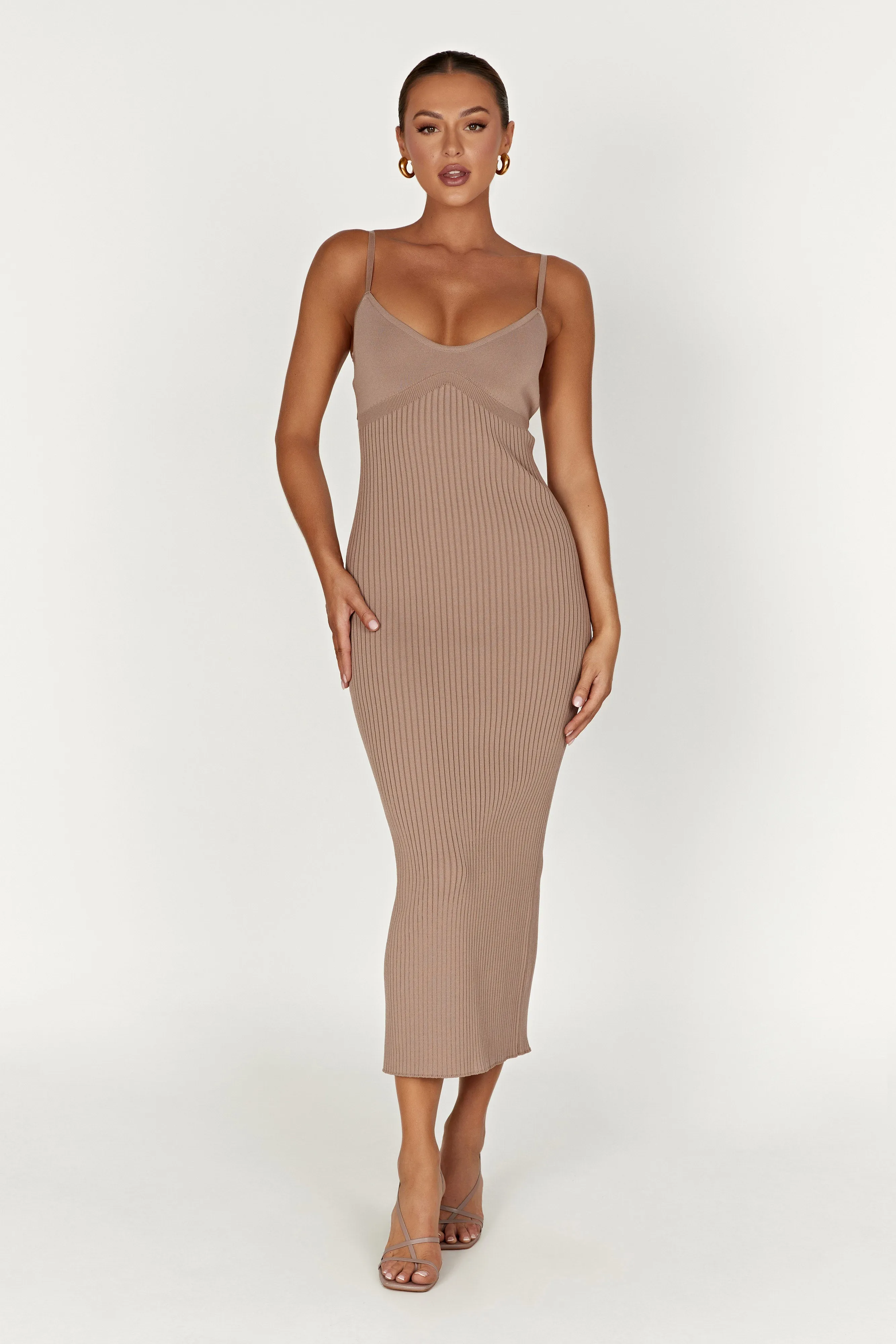 Avalon Backless Knit Midi Dress - Taupe sold by Meshki product image thumbnail 3