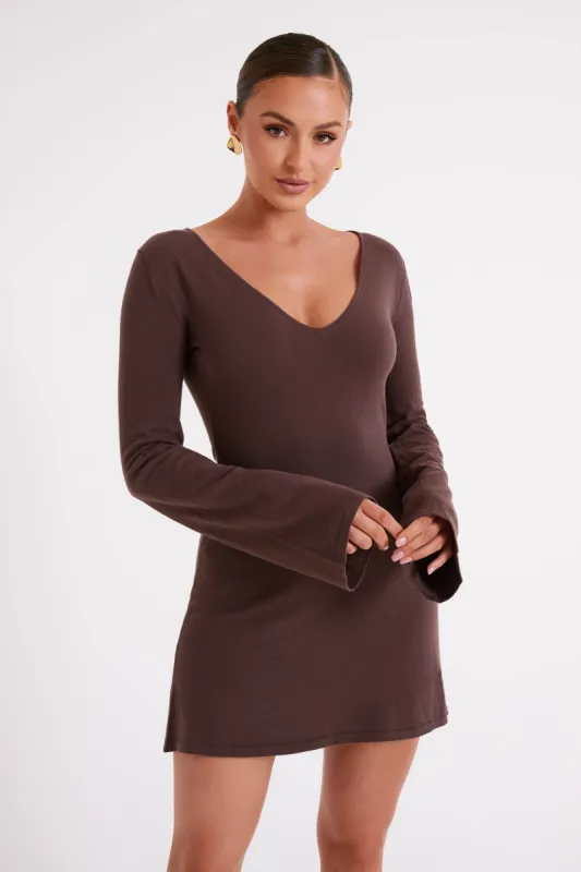 Jayda Knit Mini Dress - Dark Brown sold by Meshki