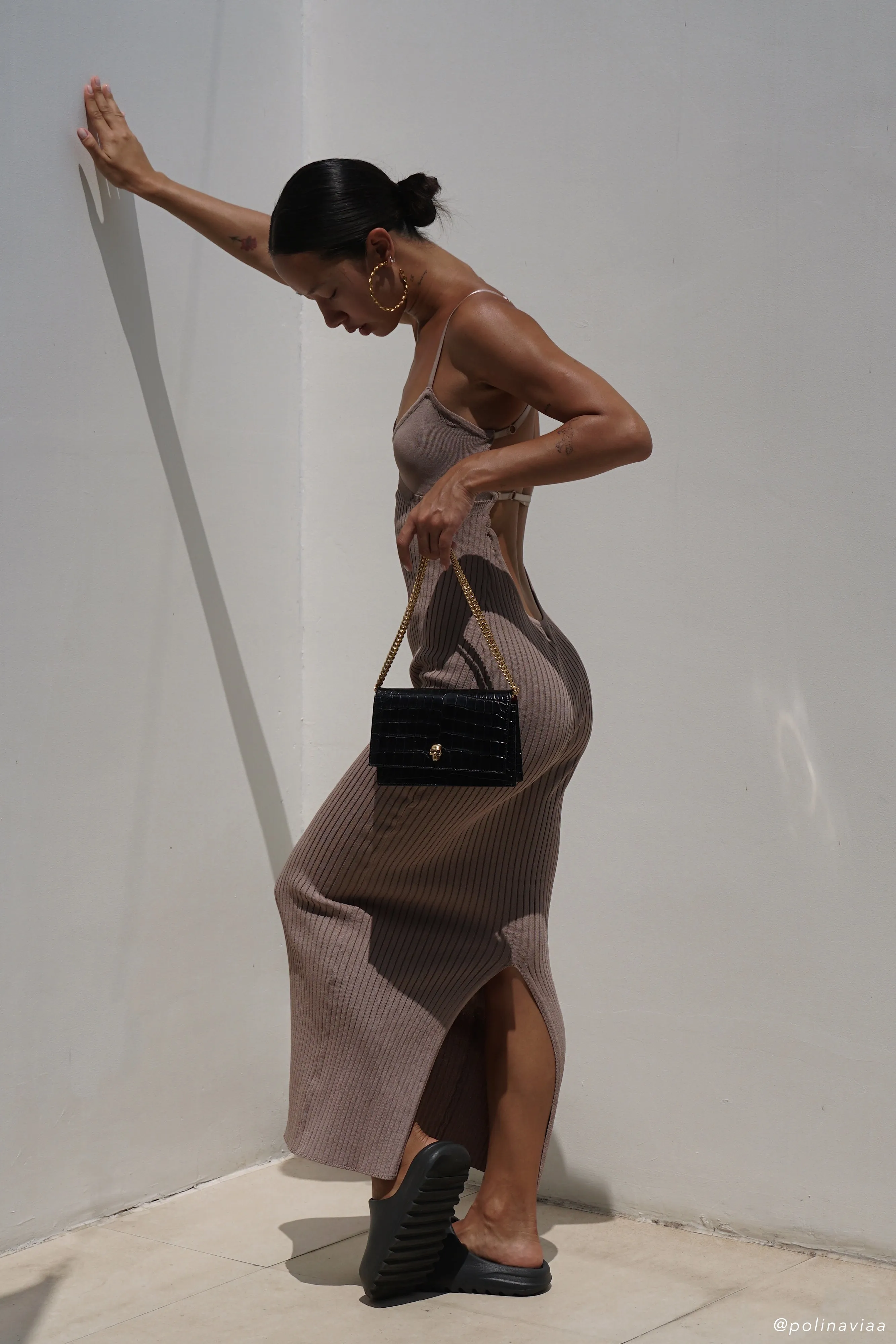 Avalon Backless Knit Midi Dress - Taupe sold by Meshki