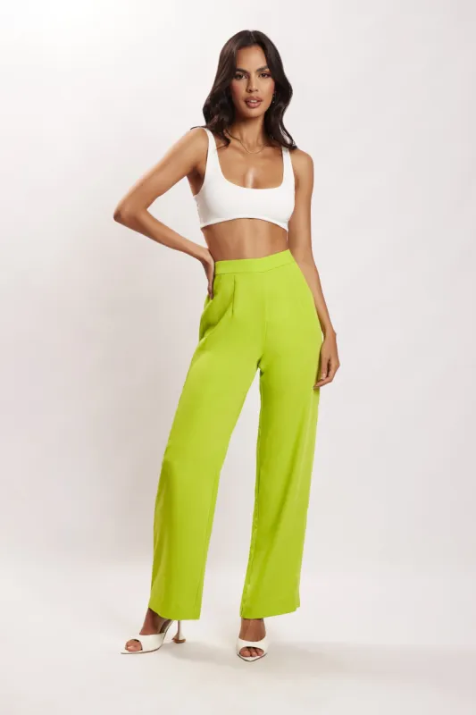 Saskia Straight Leg Trousers - Lime Green sold by Meshki