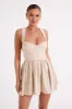 Loz Tie Back Linen Mini Dress - Natural sold by Meshki